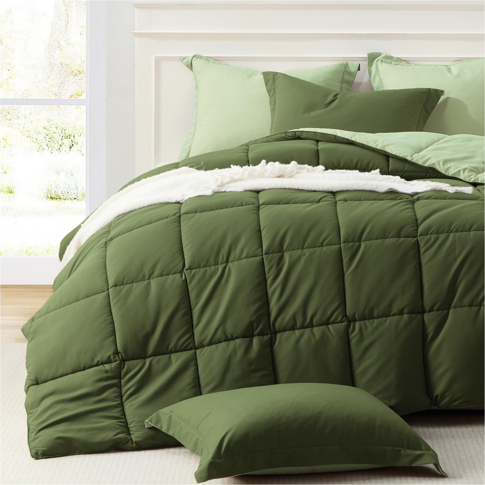 Homelike Moment Twin Comforter Set Olive Green, Comforters Twin Size Bed Sets, Soft Lightweight Down Alternative Bed Comforter R