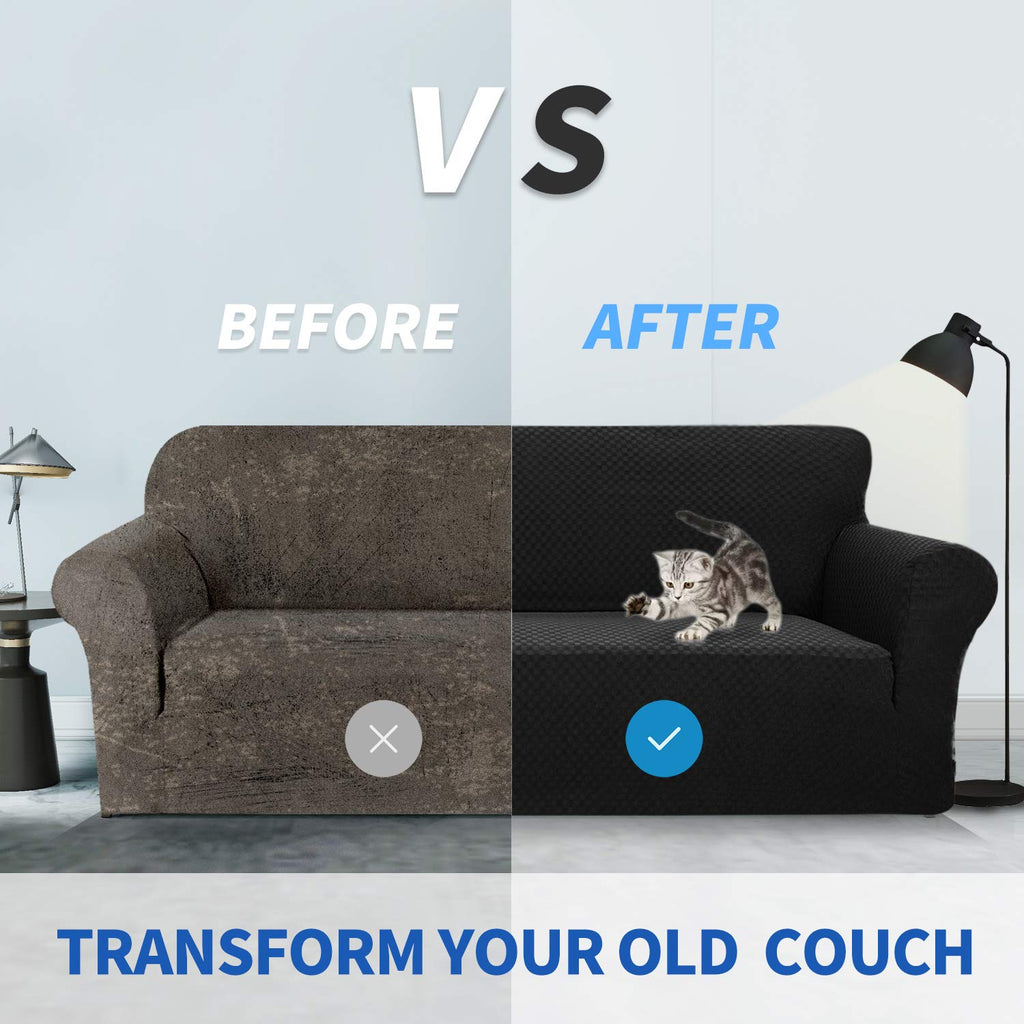 Znsayotx 1 Piece Jacquard Couch Covers For 2 Cushion Couch High Stretch Loveseat Slipcover For Pets Dogs Anti Slip Love Seat Sofa Slipcover Furniture Protector (Loveseat, Black)