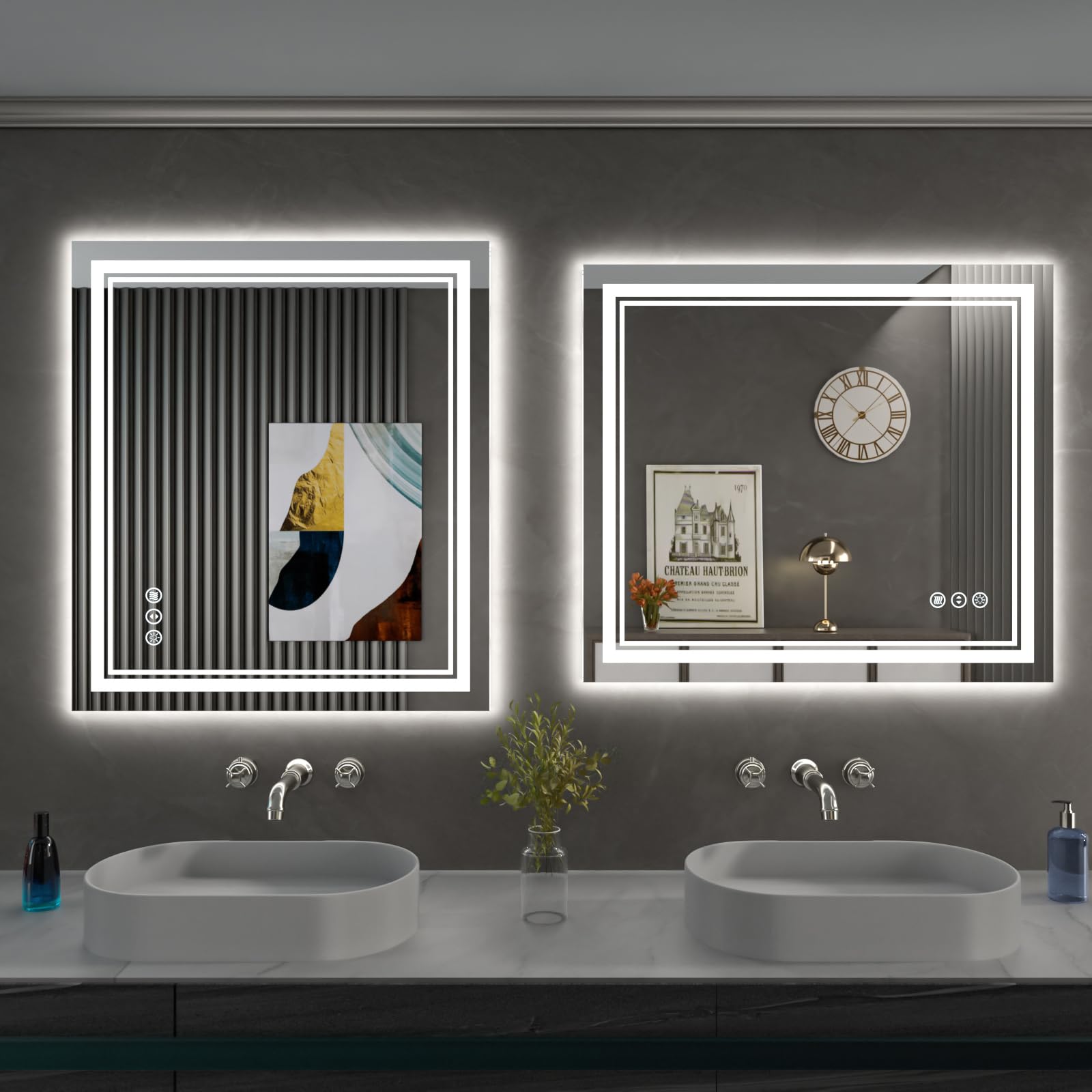 Istripmf 28 X 32 Inch Led Bathroom Mirror, Front Light And Backlit Anti-Fog Dimmable Memory Lighted Vanity Mirror, Shatterproof