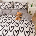 Clothknow Black White Comforter Set Full 3Pcs Shaped Bedding Comforter Sets Kawaii Love Comforter Full Size Black White Comforte