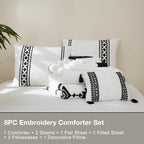 Maireve White Boho Comforter Set Queen 8 Piece With Embroidery, Western Farmhouse Queen Bedding Sets With Comforters, Sheets, Be