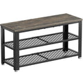Rolanstar Shoe Bench, 3-Tier Shoe Rack, 28.7” Storage Entry Bench With Mesh Shelves Wood Seat, Rustic Foyer Bench For Hallway Front Door, Doorway, Living Room, Mudroom, Steel Frame, Gray