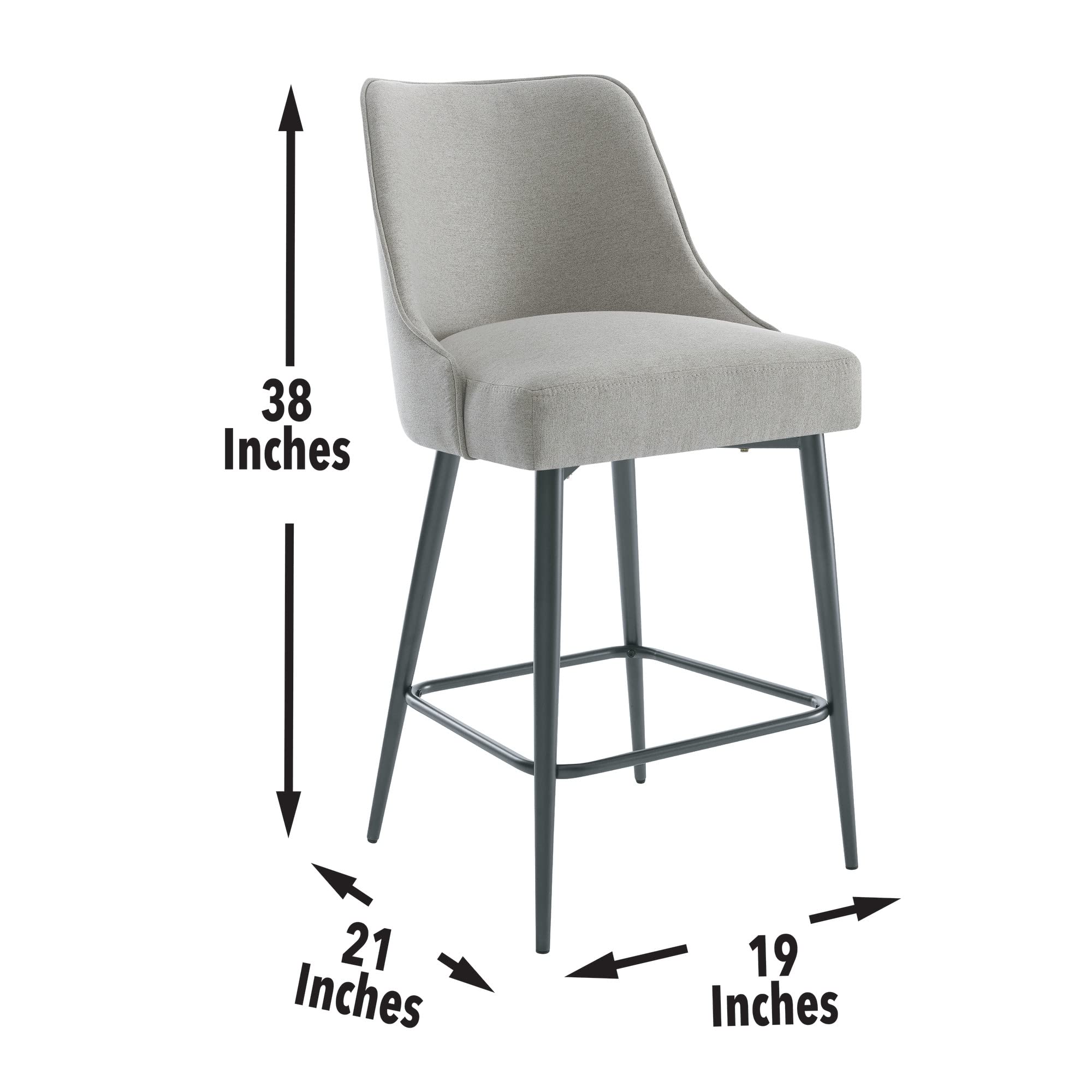 Steve Silver Co Olson Counter Chair, Set of 2 Chairs, Modern Style, Mid-Century Design, Khaki Fabric, Iron Legs, Dining Room/Area, Kitchen, Upholstered Fabric, 21" D x 19" W x 38" H, Khaki
