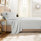 Clara Clark Bed Sheets, Premier 1800 Series Bed Sheet Set With Extra Set Pillowcases, Deep Pocket Fitted Sheet, Luxury Soft Bedding Sheets & Pillowcases, Queen, Silver