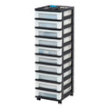 Iris Usa Plastic Drawer Storage Organizer Rolling Cart, With Wheels Casters, 10-Drawers, For Classroom Art Craft Supplies Dresser Closet Bathroom Bedroom, Top Organizer For Small Parts, Black/Pearl