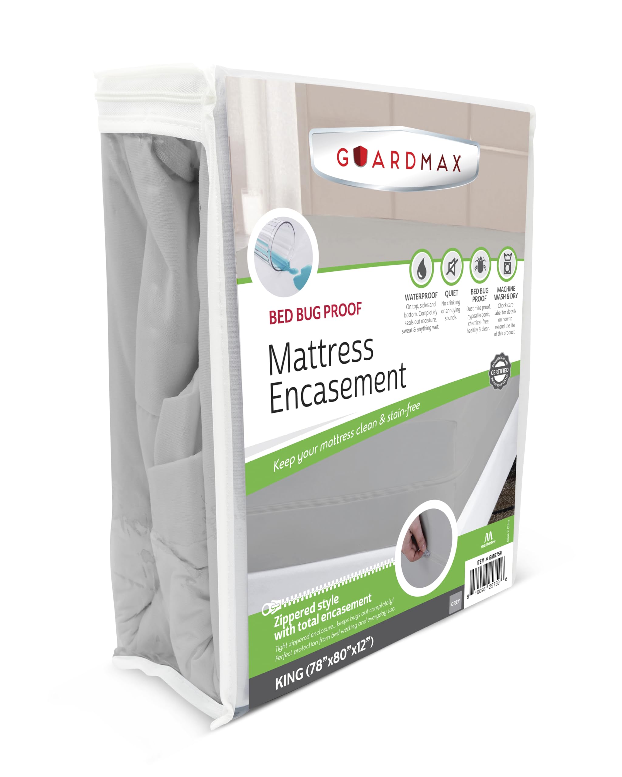 Guardmax Zippered Mattress Encasement - King Size - 100% Waterproof And Bed Bug Proof Mattress Protector - 6 Sided Absorbent Mat