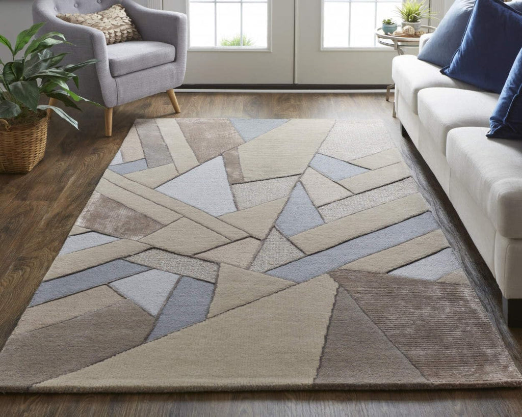 HomeRoots 514606 8 x 10 ft. Blue & Silver Wool Geometric Tufted Handmade Area Rug