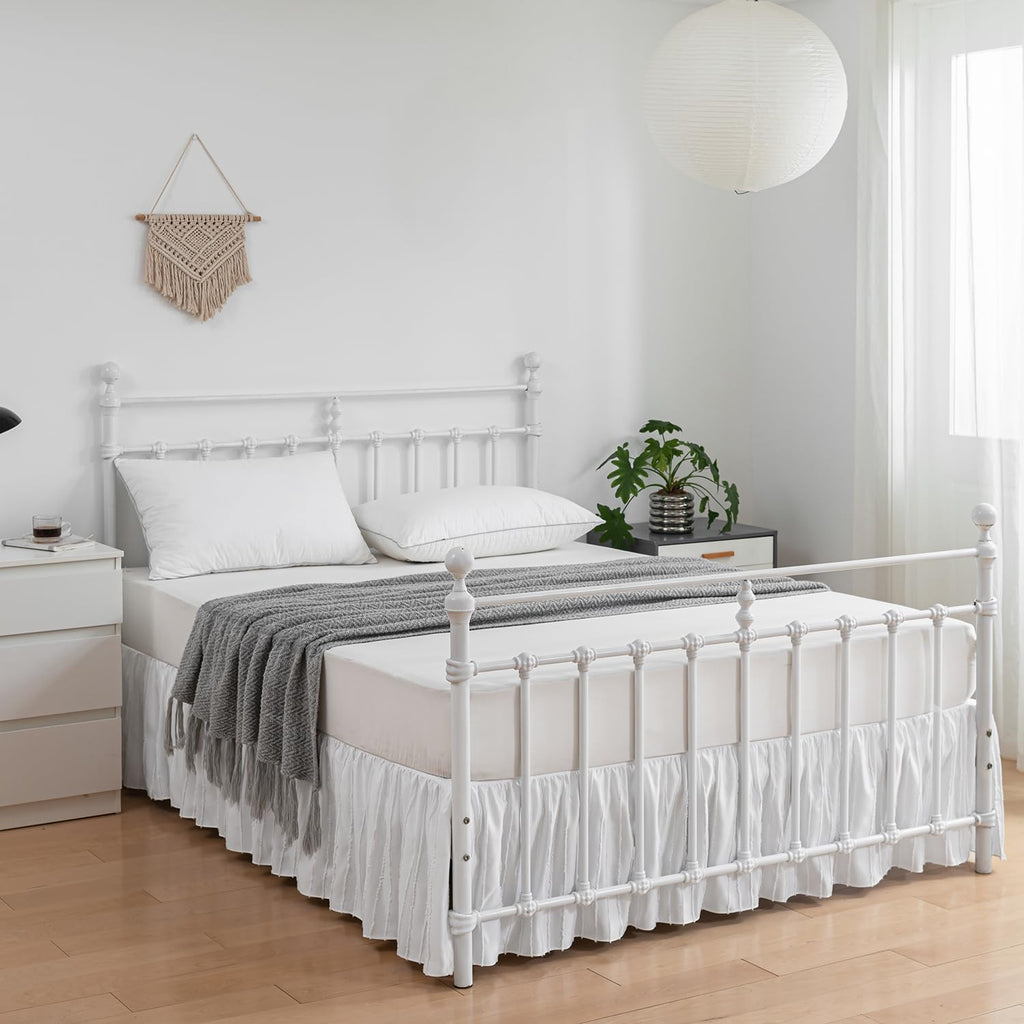 Striped Tufted Bed Skirt Queen Size, Ruffled Bed Skirt With Split Corners, Queen Bed Skirt 12 Inch Drop, Striped Boho Queen Size