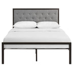 Modway Mia Upholstered Brown Beige Tufted Platform Bed with Metal Slat Support in Full