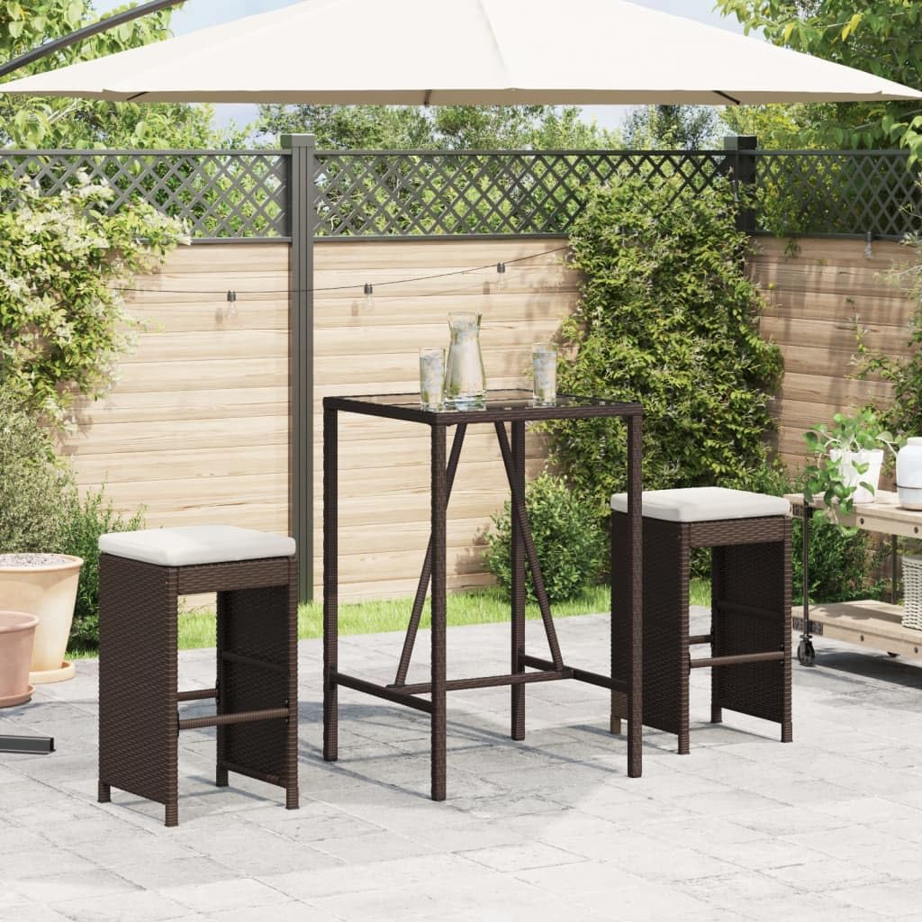 vidaXL Kitchen Stools with Cushions 2pcs Brown Synthetic Rattan Stool, Outdoor Bar Stool, Bar Chair, Garden Stool