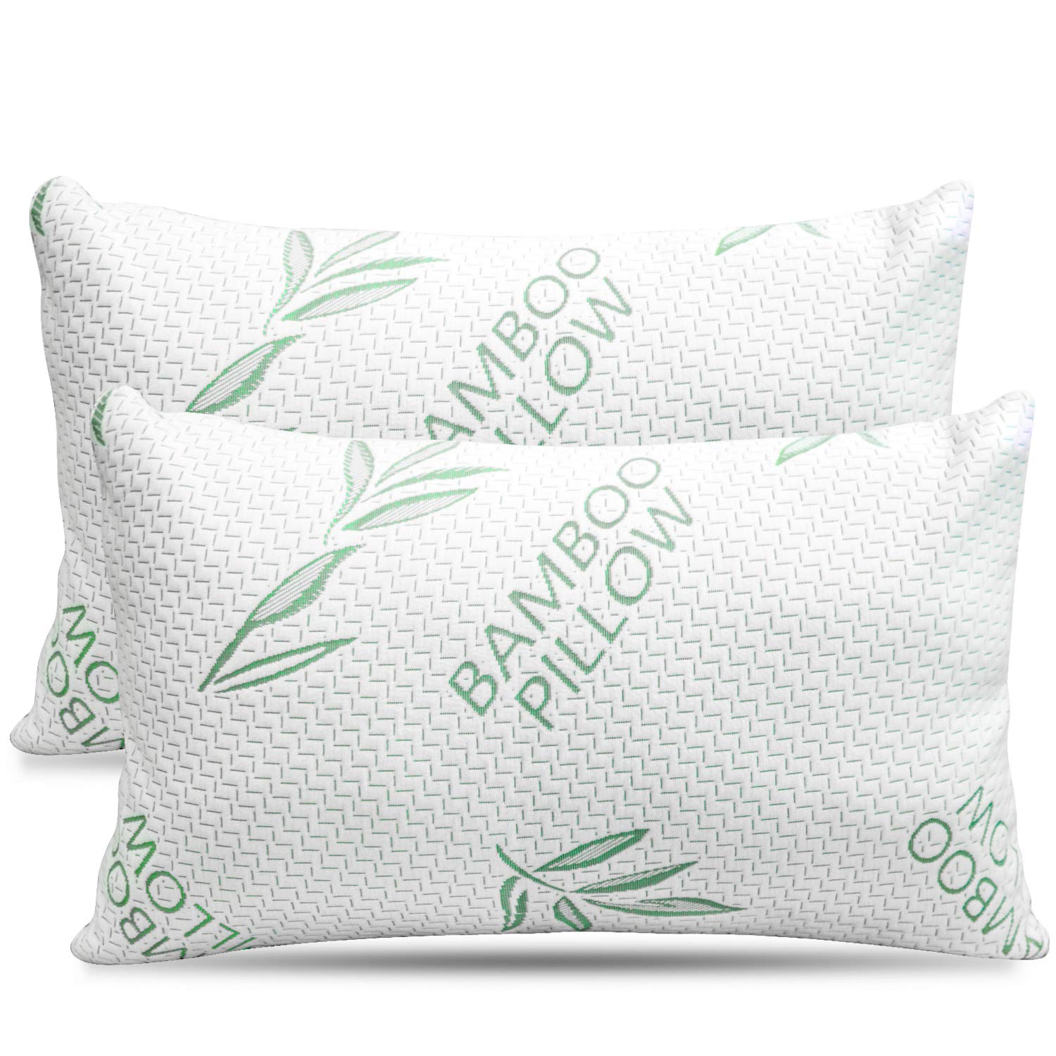 2 Pack King Size Rayon Derived From Bamboo Pillow For, Cooling Shredded Memory Foam Bed Pillows Set - Back, Stomach, Side Sleepe