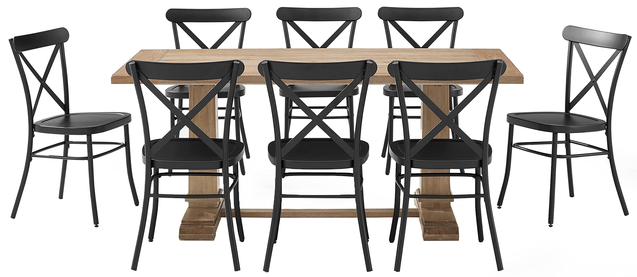 Crosley Furniture Joanna 9-Piece Modern Farmhouse Dining Table Set for 8 with Camille Metal Chairs, Rustic Brown