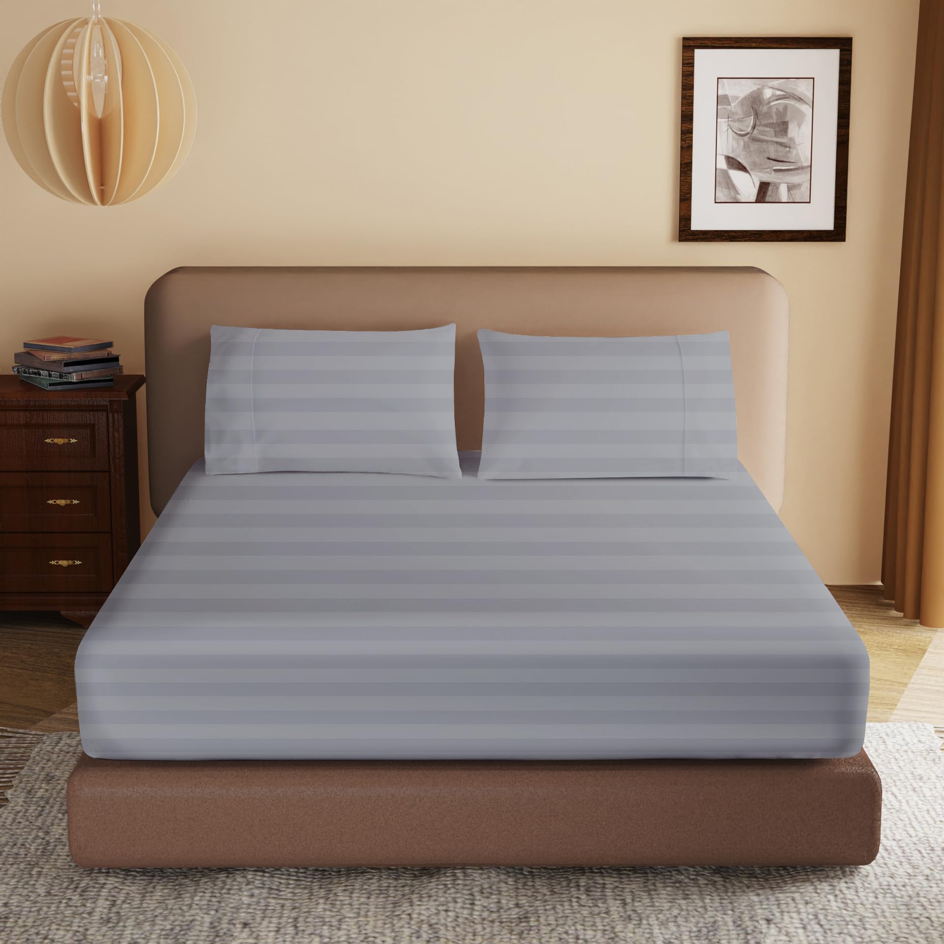 100% Egyptian Cotton Fitted Sheet King Size, 600 Thread Count, Single Fitted Sheet Only,16'' Deep Pocket Sheet, Soft & Elastic S