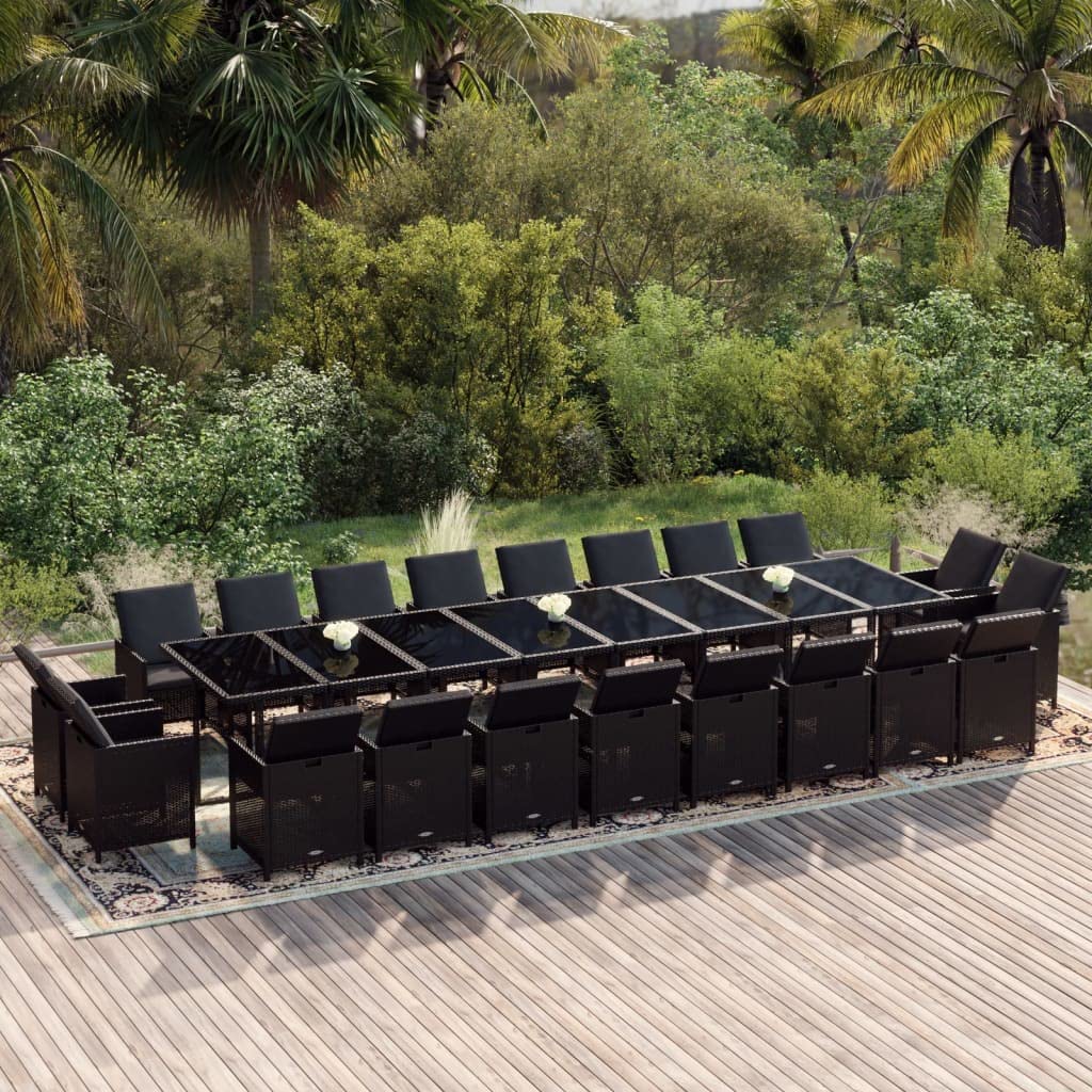 vidaXL Patio Dining Set 21 Piece with Cushions Garden Outdoor Terrace Balcony Table and Chair Seat Seating Furniture Black Poly Rattan