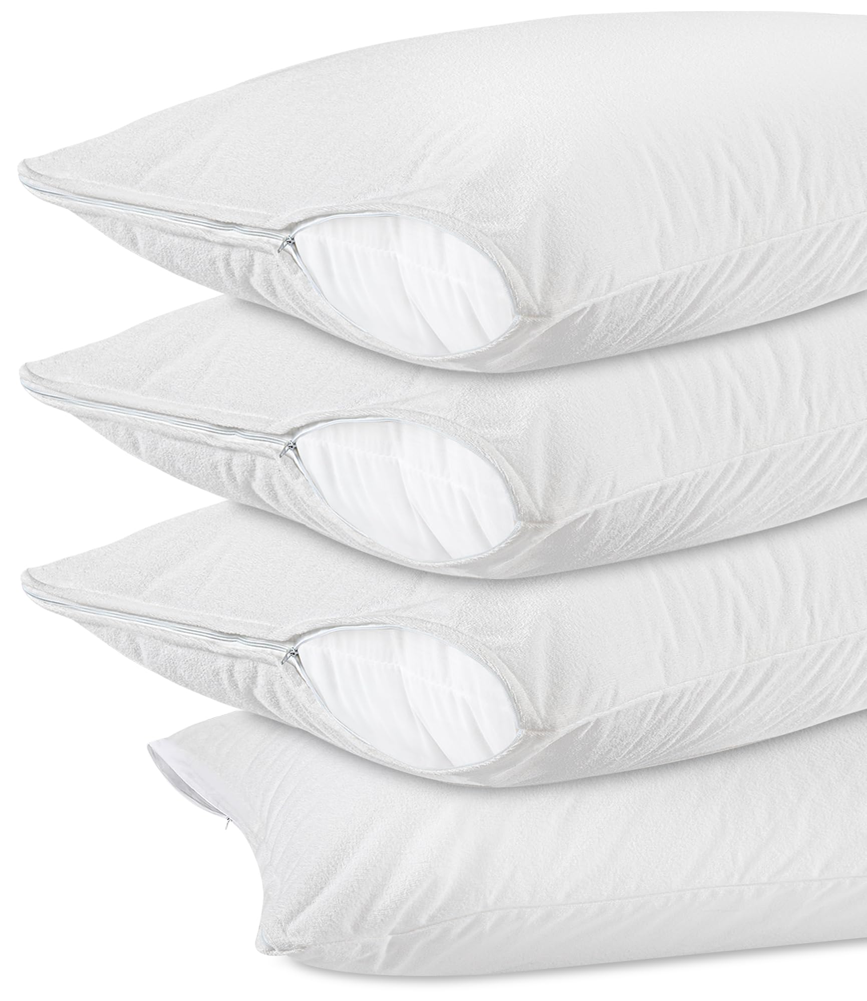 Utopia Bedding Waterproof Pillow Protectors With Zipper Queen Size (4 Pack), Terry Pillow Covers