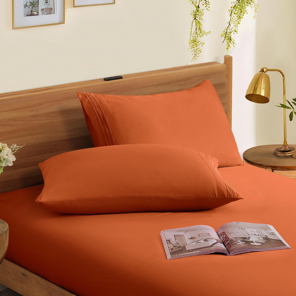 Horbaunal 2 Pack Microfiber Pillowcases King Size Burnt Orange Bed Pillow Cases With Envelope Closure, 1800 Thread Count Soft &