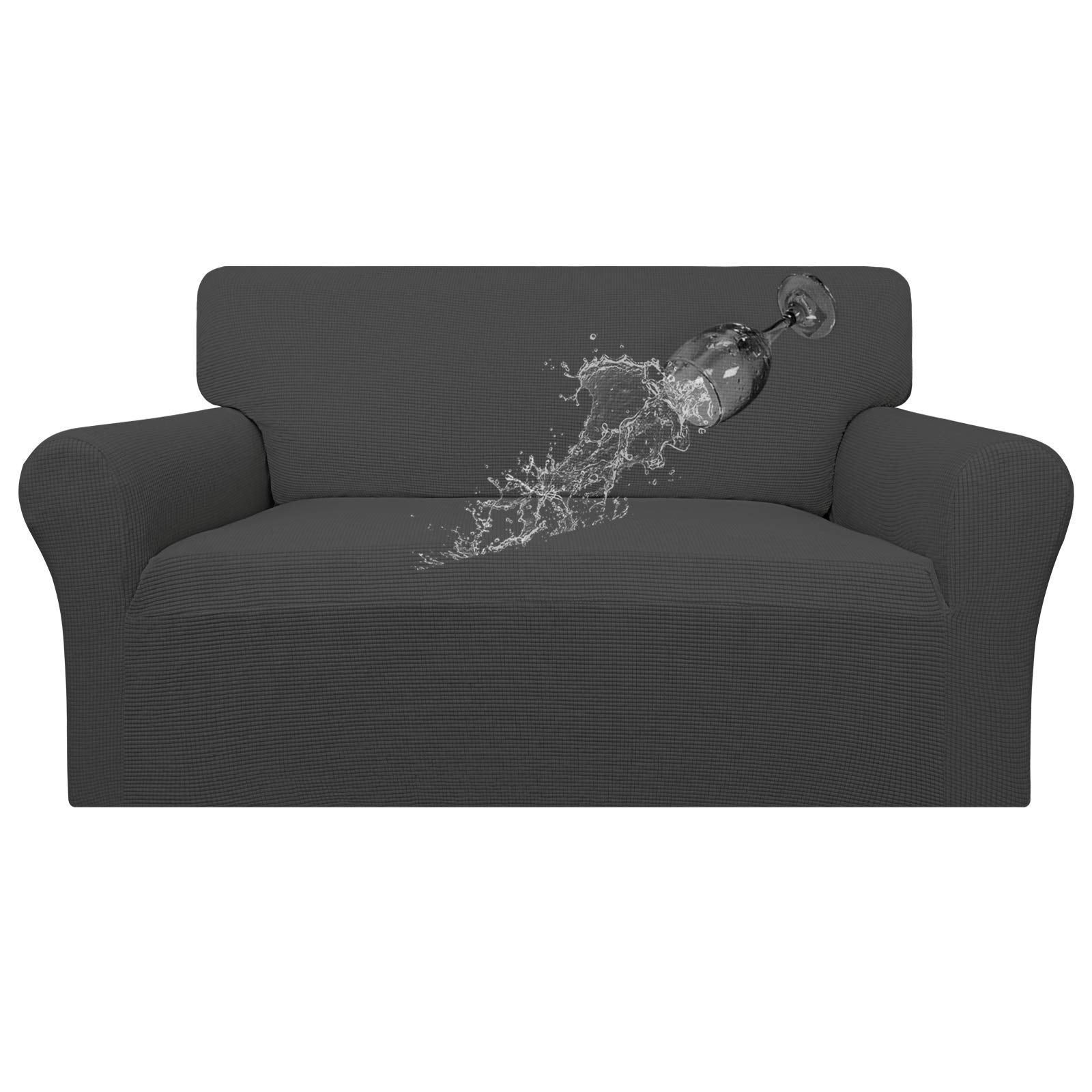 Easy-Going 100% Waterproof Loveseat Couch Cover, Dual Waterproof Sofa Cover, Stretch Jacquard Sofa Slipcover, Leakproof Furniture Protector For Kids, Pets, Dog And Cat (Loveseat, Dark Gray)