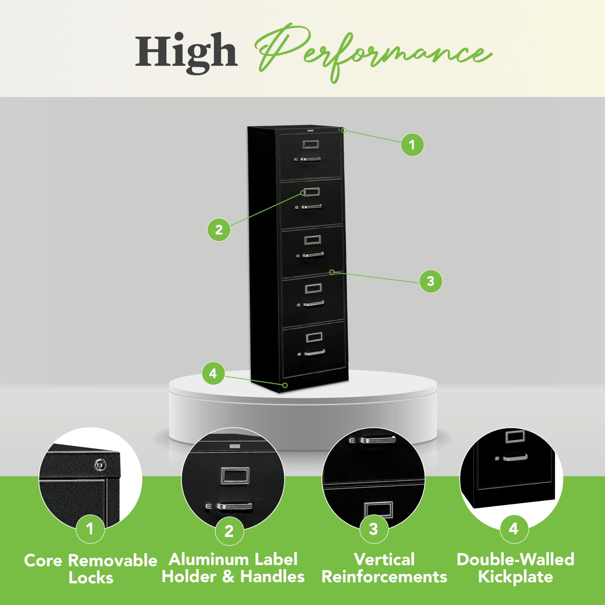 Hon 310 Series Vertical Files W/Locks-5 Drawer File, Vertical, Letter, 15"X26-1/2"X60", Putty