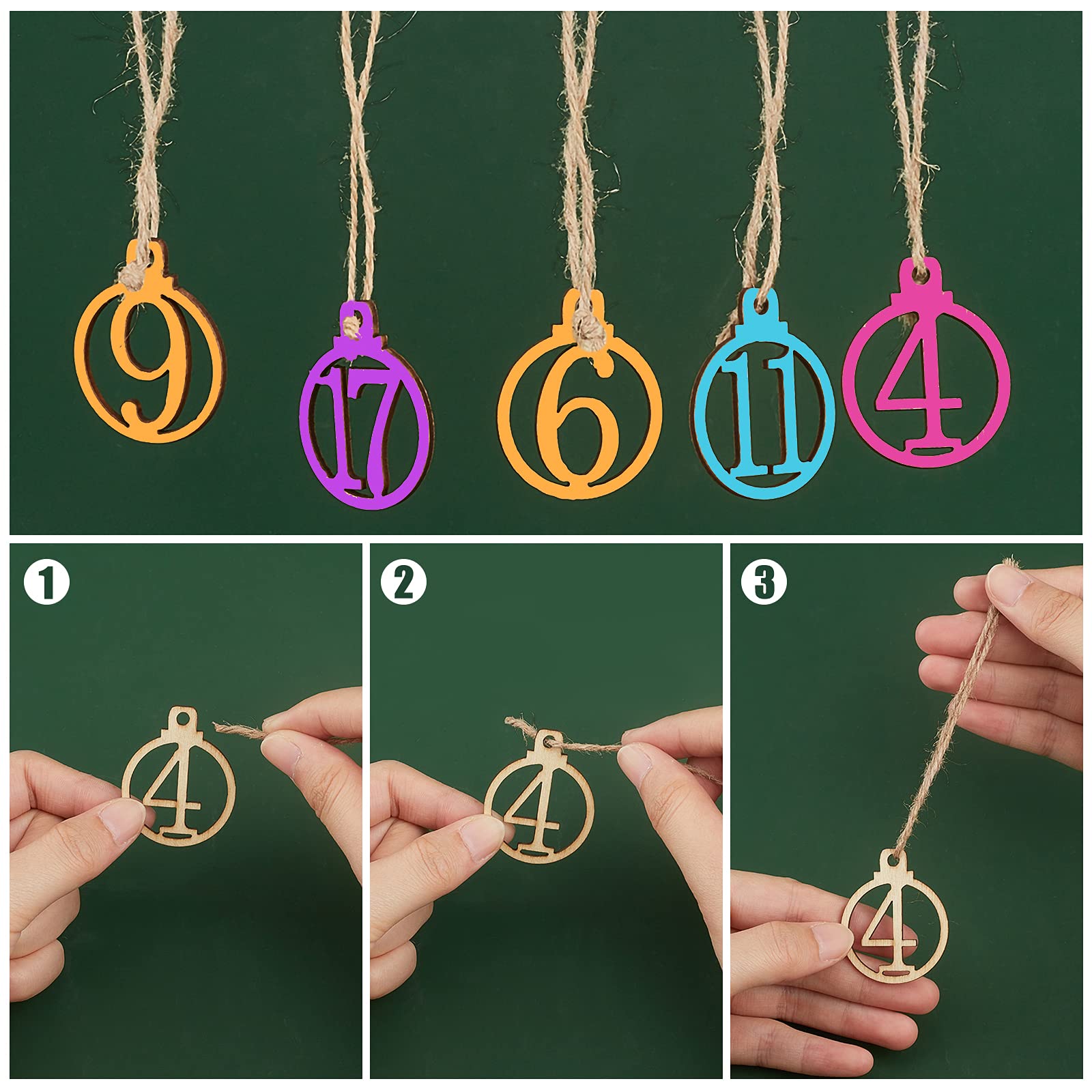 Nbeads 100 Pcs Number Wooden Calendar For Christmas, 1-25 Christmas Countdown Advent Calendar, Wooden Number Pendants For Christ