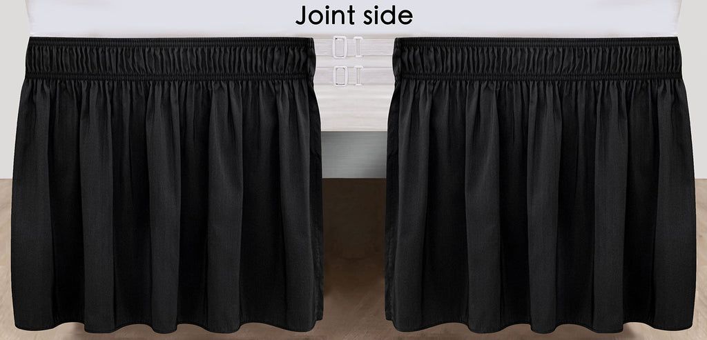 Biscaynebay Wrap Around Bed Skirts With Split Corners For King Beds 16' Drop, Black Elastic Dust Ruffles Easy Fit Wrinkle & Fade Resistant Silky Luxurious Fabric Solid Machine Washable