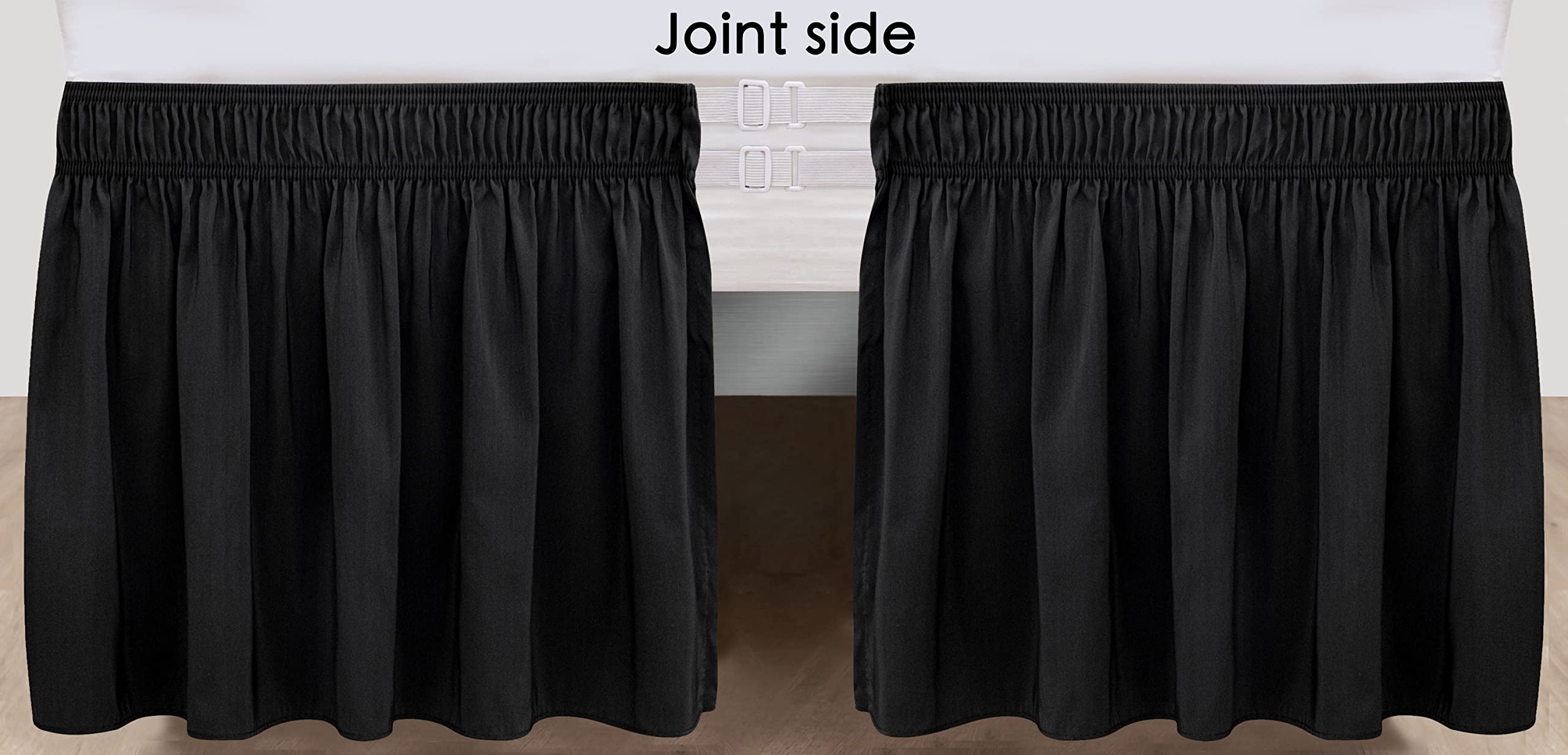 Biscaynebay Wrap Around Bed Skirts With Split Corners For King Beds 16' Drop, Black Elastic Dust Ruffles Easy Fit Wrinkle & Fade Resistant Silky Luxurious Fabric Solid Machine Washable