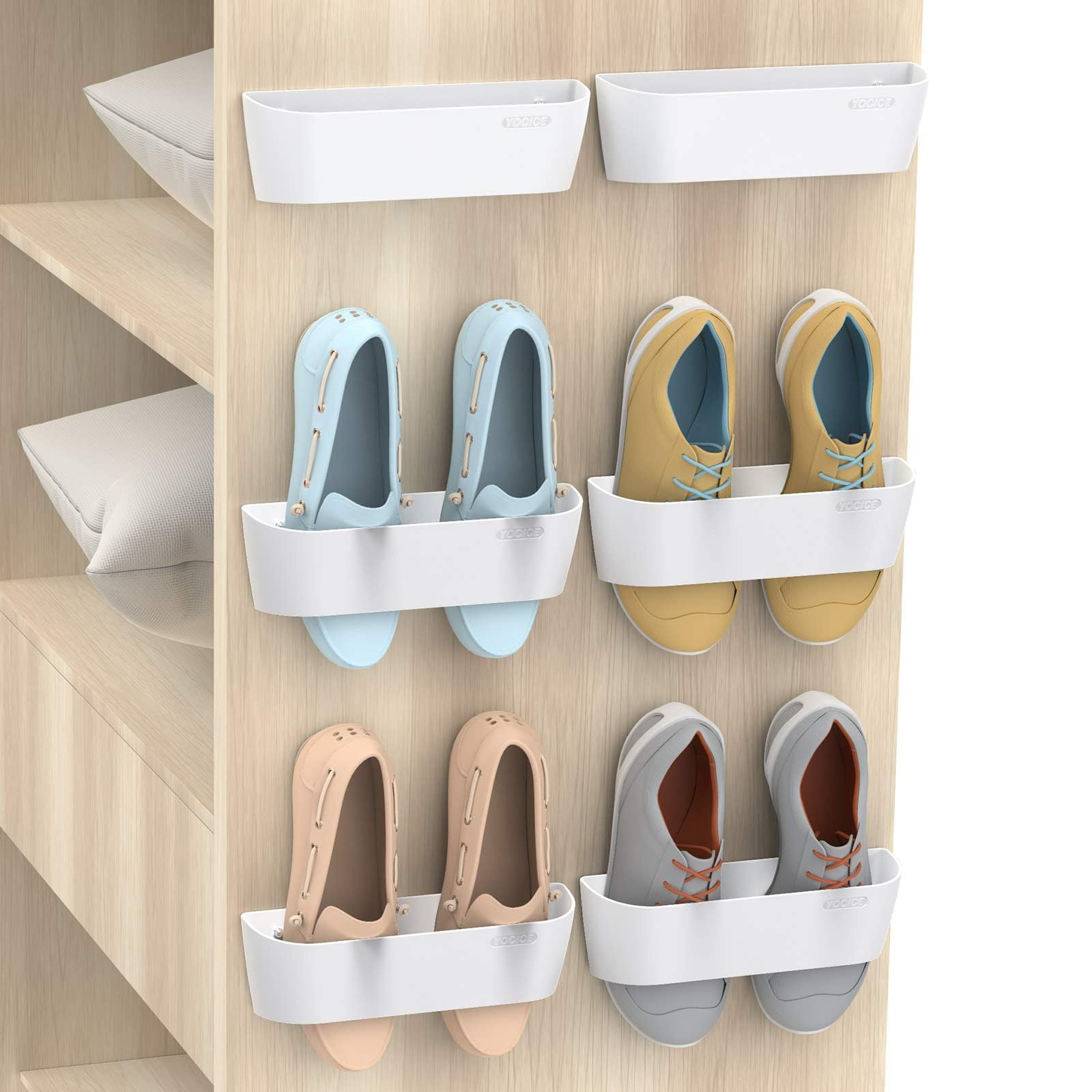 Yocice Wall Mounted Shoes Rack 6Pack With Sticky Hanging Strips, Plastic Shoes Holder Storage Organizer,Door Shoe Hangers (Sm03-