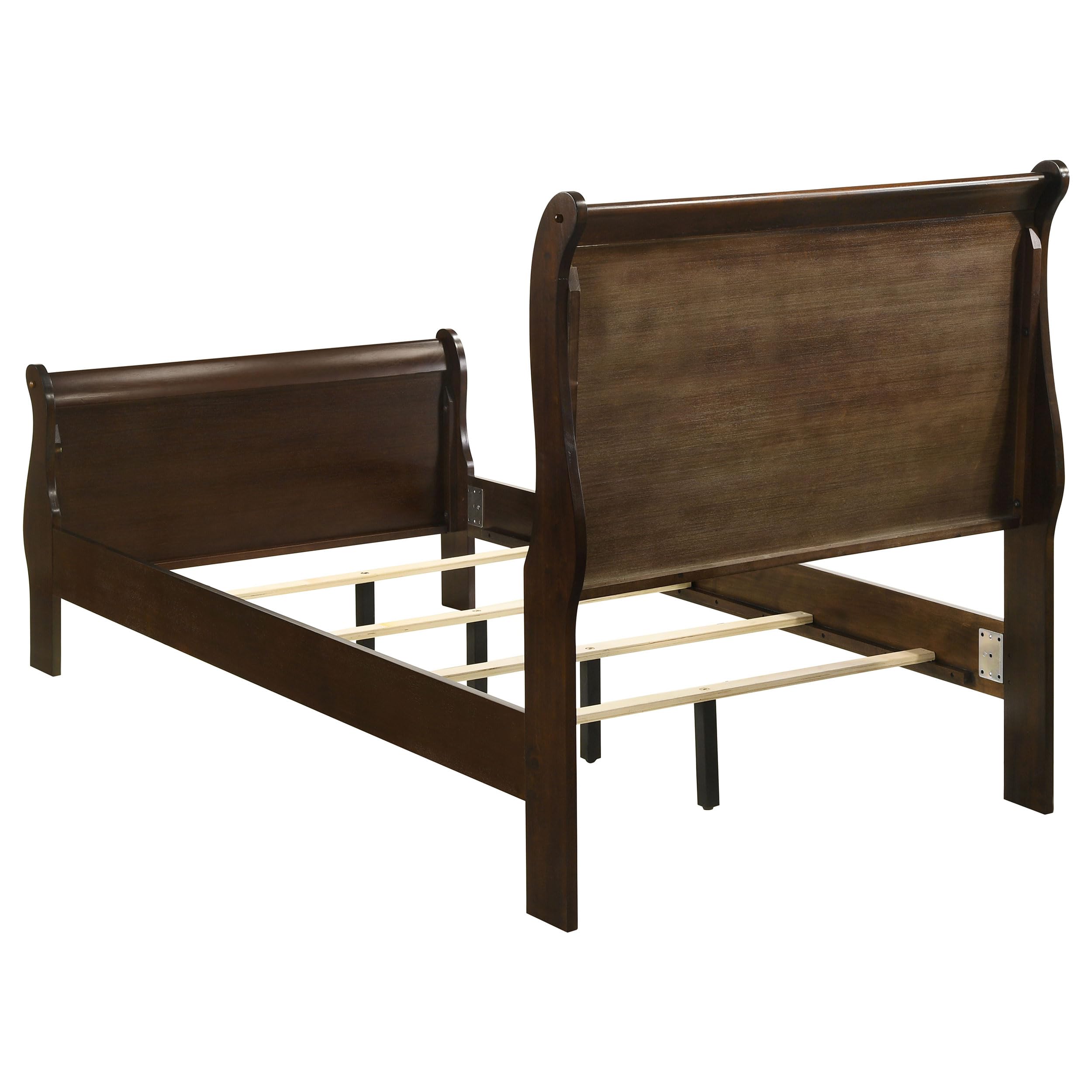 Coaster Home Furnishings Louis Philippe Traditional Bedroom Wooden Twin Size Sleigh Bed Frame 47-Inch Panel Headboard Cappuccino Brown 202411T