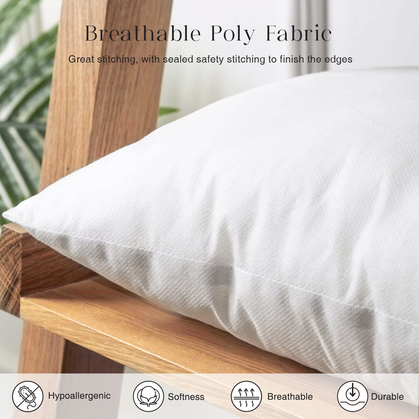 Phantoscope Pillow Inserts, 100% Virgin Fiber Hypoallergenic Polyester Throw Pillow Inserts, Square Pillows For Couch, Sofa, Bed, 18X18 Inch (Pack Of 2)