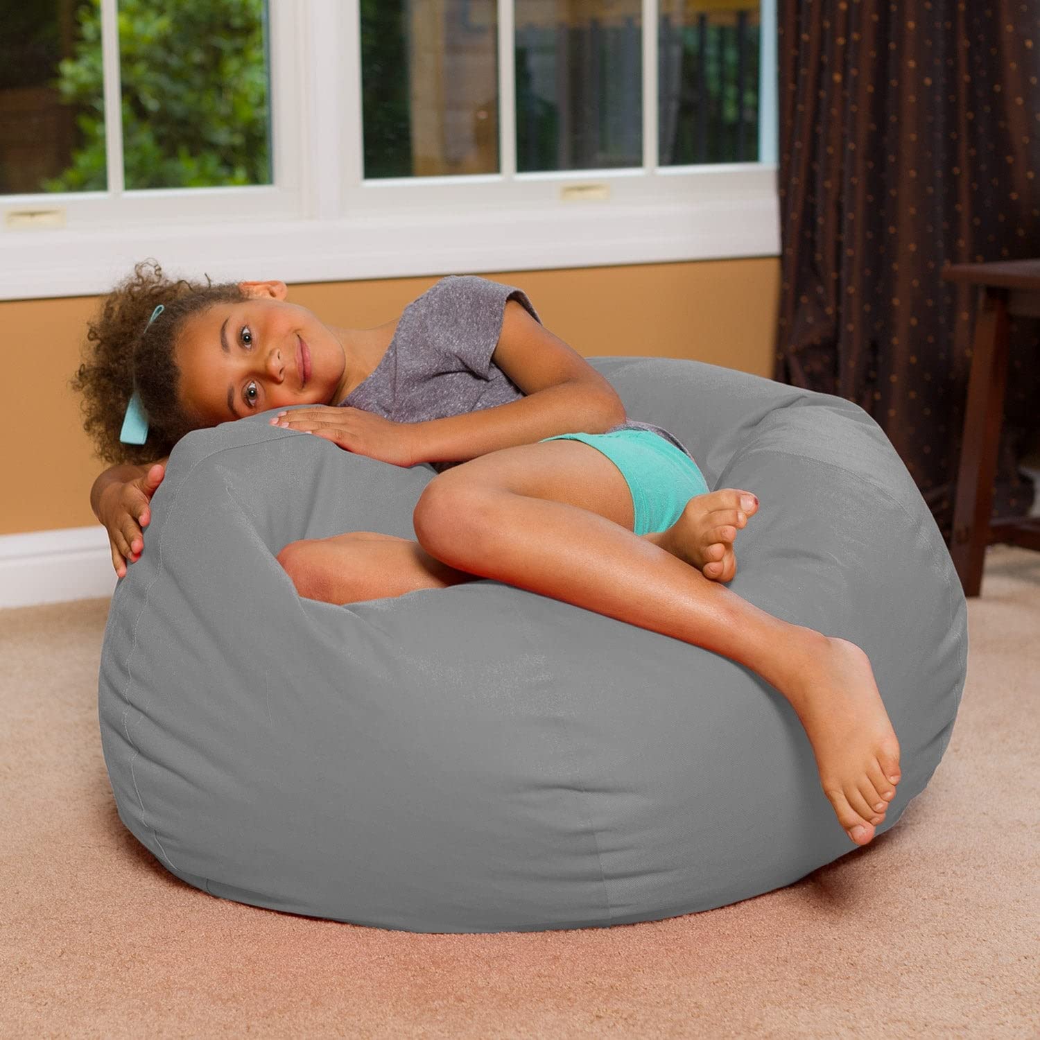 Posh Creations Bean Bag Chair For Kids, Teens, And Adults Includes Removable And Machine Washable Cover, Solid Black, 27In - Medium
