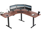 Vivo Electric Height Adjustable 71 X 71 Inch Curved Corner Stand Up Desk, Dark Walnut Table Top, Black Frame, Memory Controller, L-Shaped Workstation, E3C Series, Desk-Kit-E3Cbd