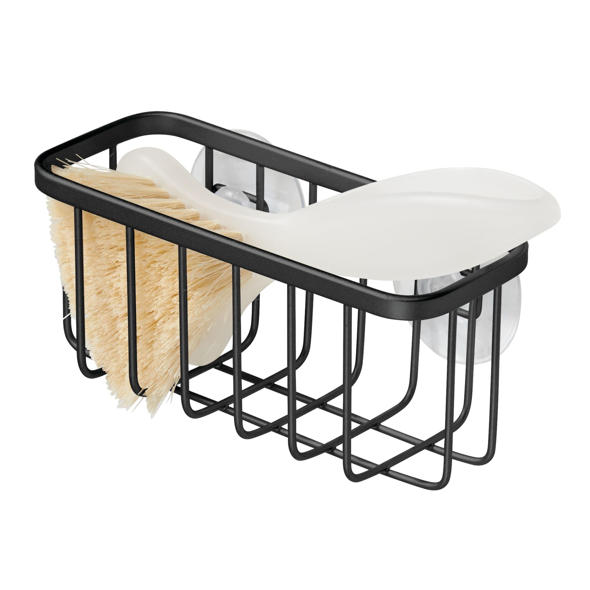 iDesign Rust-Resistant Stainless Steel Sponge Holder for Kitchen Sink with Suction Cups, The Gia Collection - Set of 1, Matte Bl