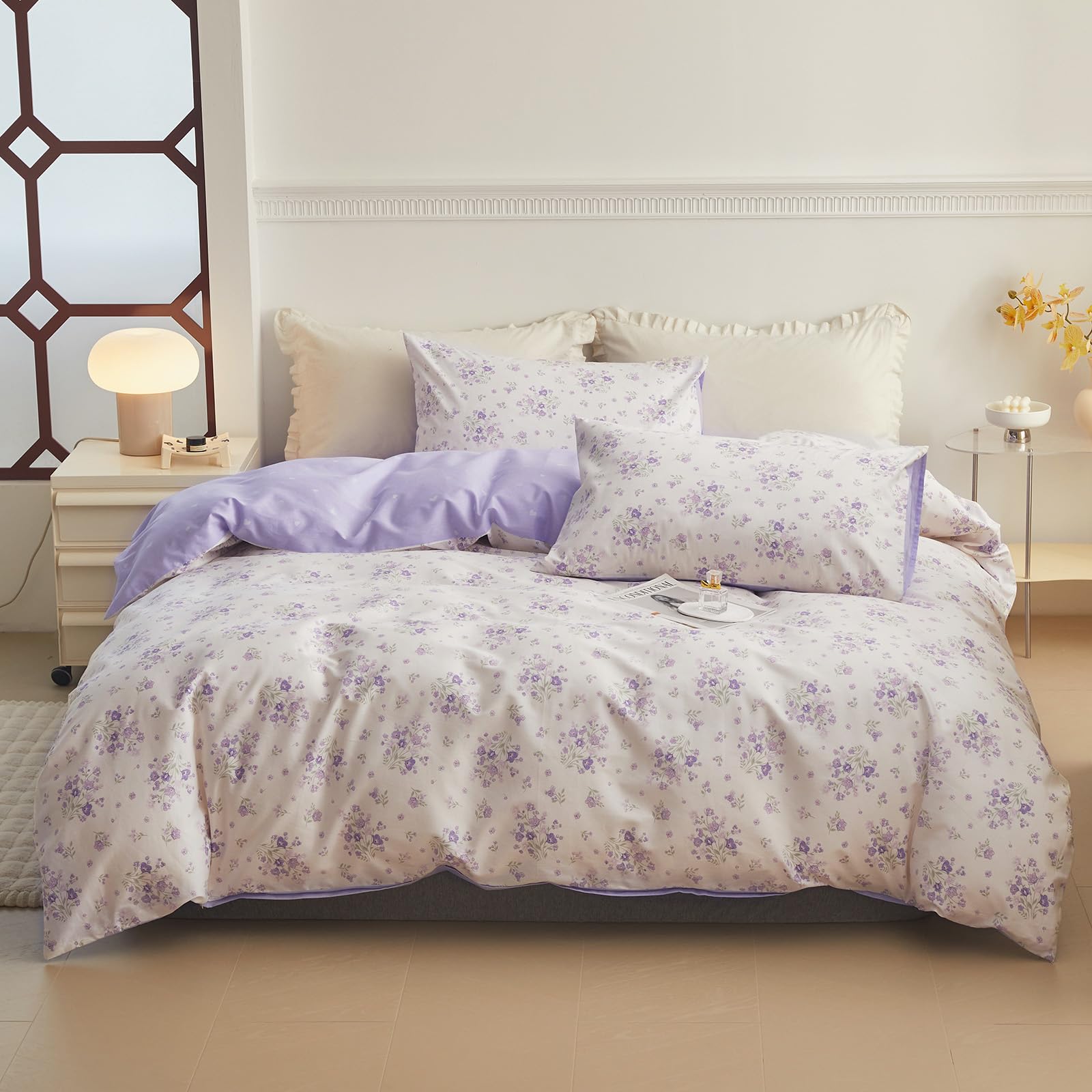 Purple Flower Duvet Cover Twin Cotton Girls Floral Duvet Cover Garden Style Lavender Comforter Cover Vintage Purple Floral Beddi