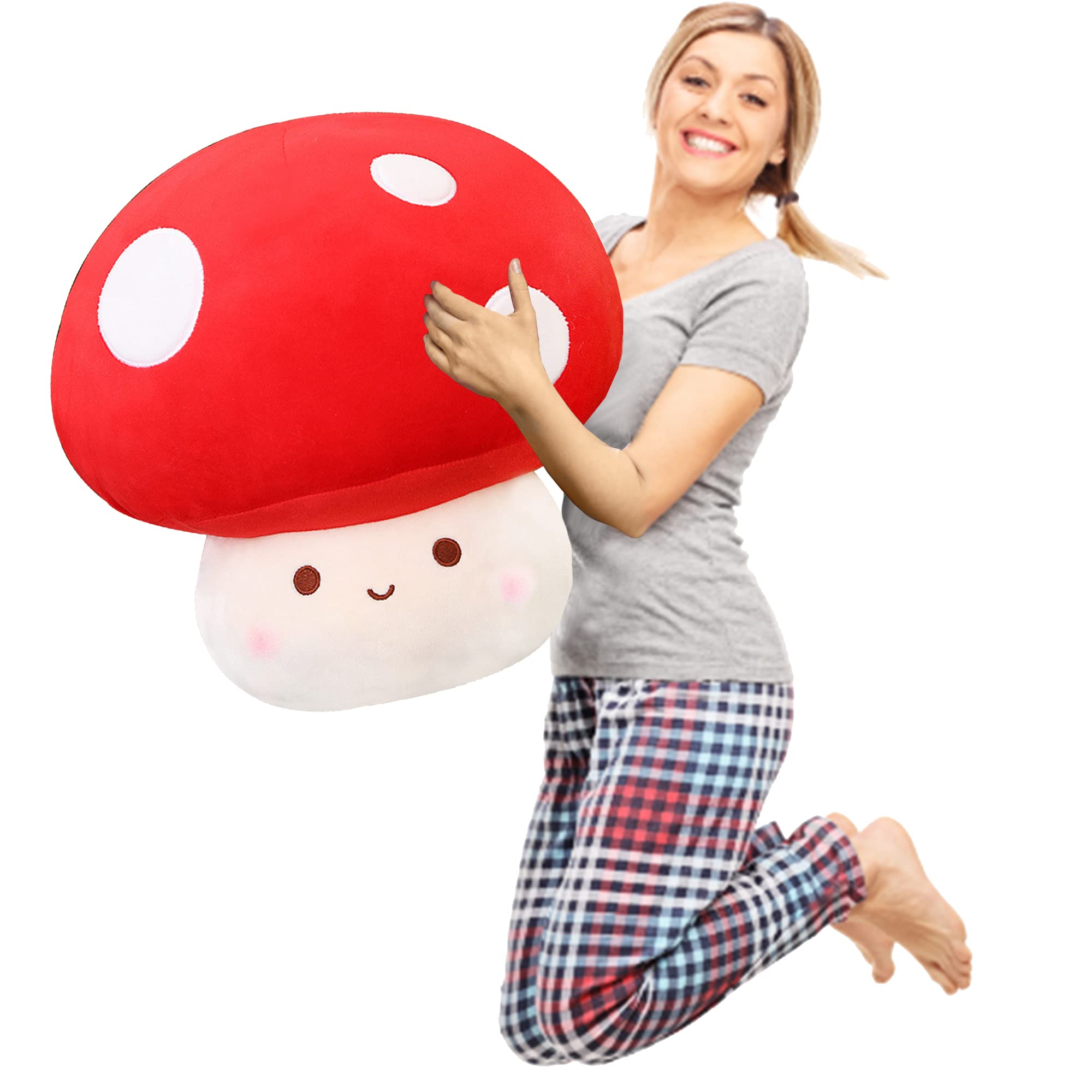 Yulefly Large Mushroom Plush Toy, Mushroom Stuffed Animal Hugging Throw Pillow Plushies Doll Toy, Gift For Birthday Valentine (R