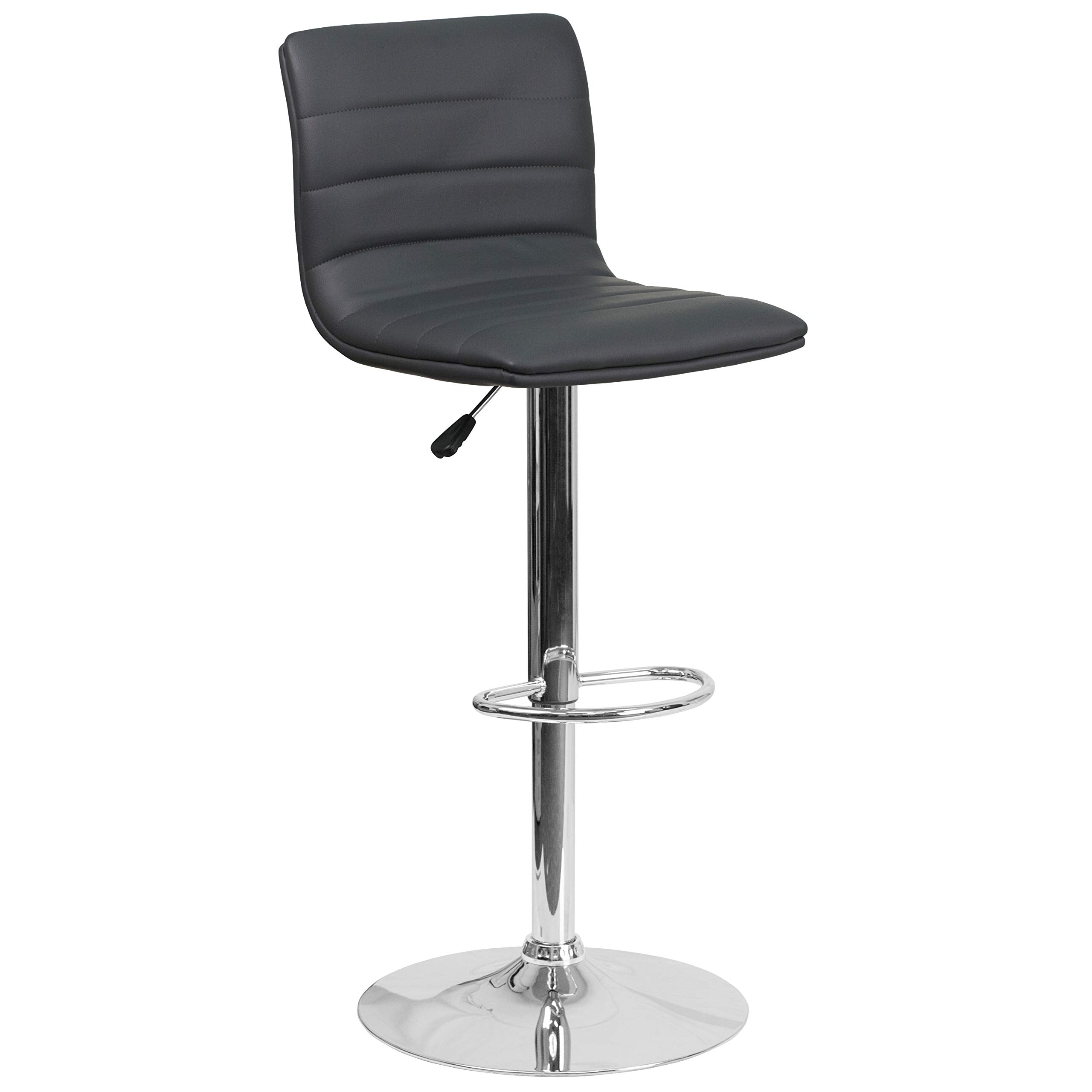 Flash Furniture Vincent Modern Adjustable Height Barstool with Footrest, Padded Mid-Back, Upholstered Vinyl Bar or Counter Height Stool, Gray/Chrome