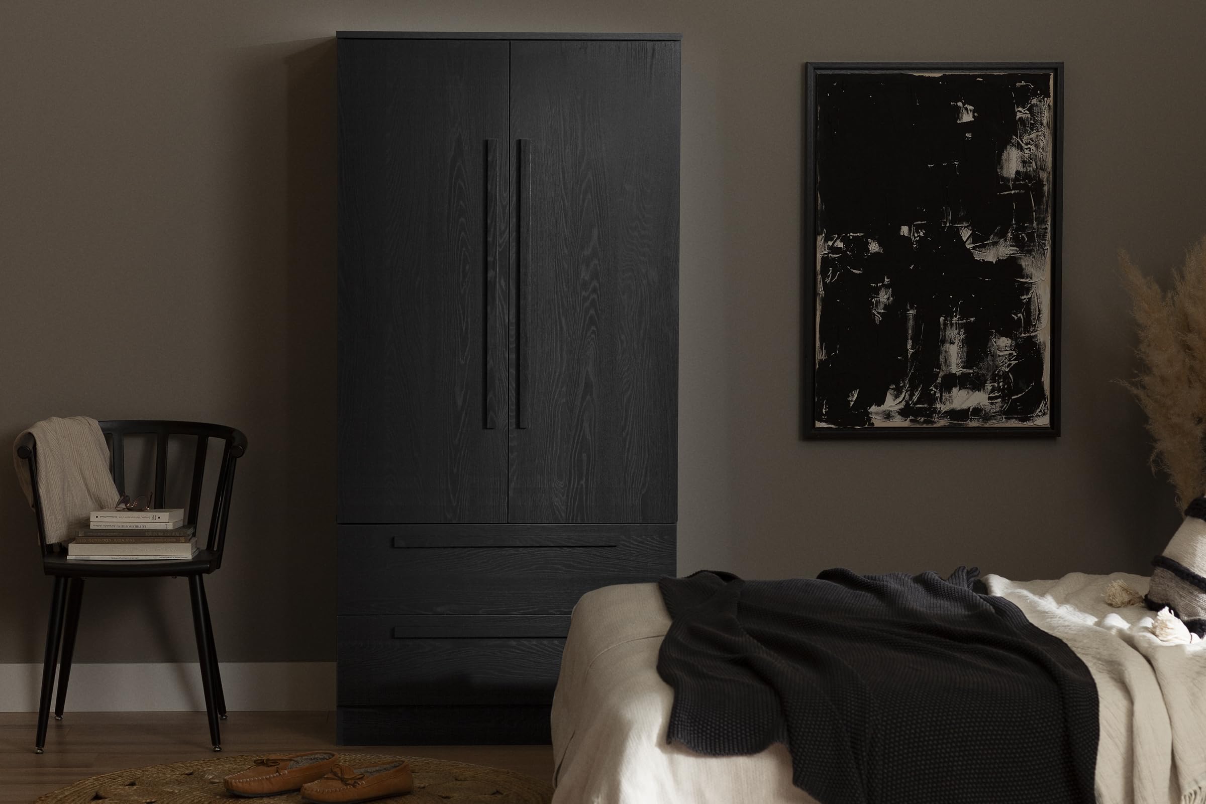 South Shore Furniture Acapella Wardrobe Armoire with Doors and Drawers, Black Oak
