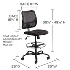 Safco Rolling Chair, Extended Height, Black Vinyl Mesh, Adjustable Height, Supportive Back and Ergonomic Design, 250 lbs Capacity, Black