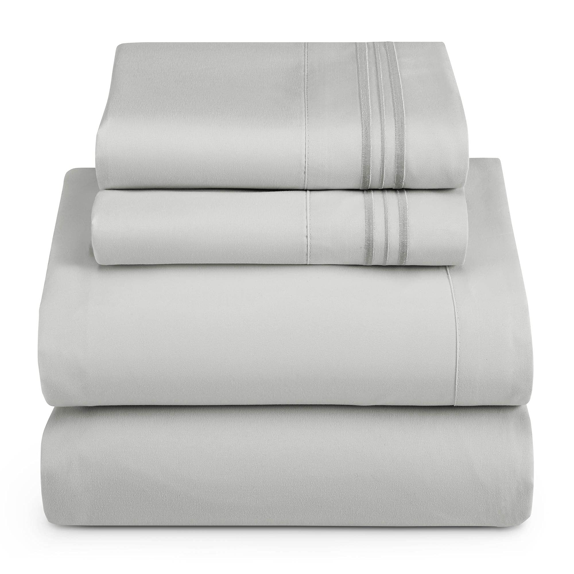 Hearth & Harbor Twin Xl Size Sheets - 3 Piece Bed Sheet Set, Hotel Luxury Double Brushed Bed Sheets - Extra Soft Bedding Sheets & Pillowcases, Twin Xl, Silver Grey