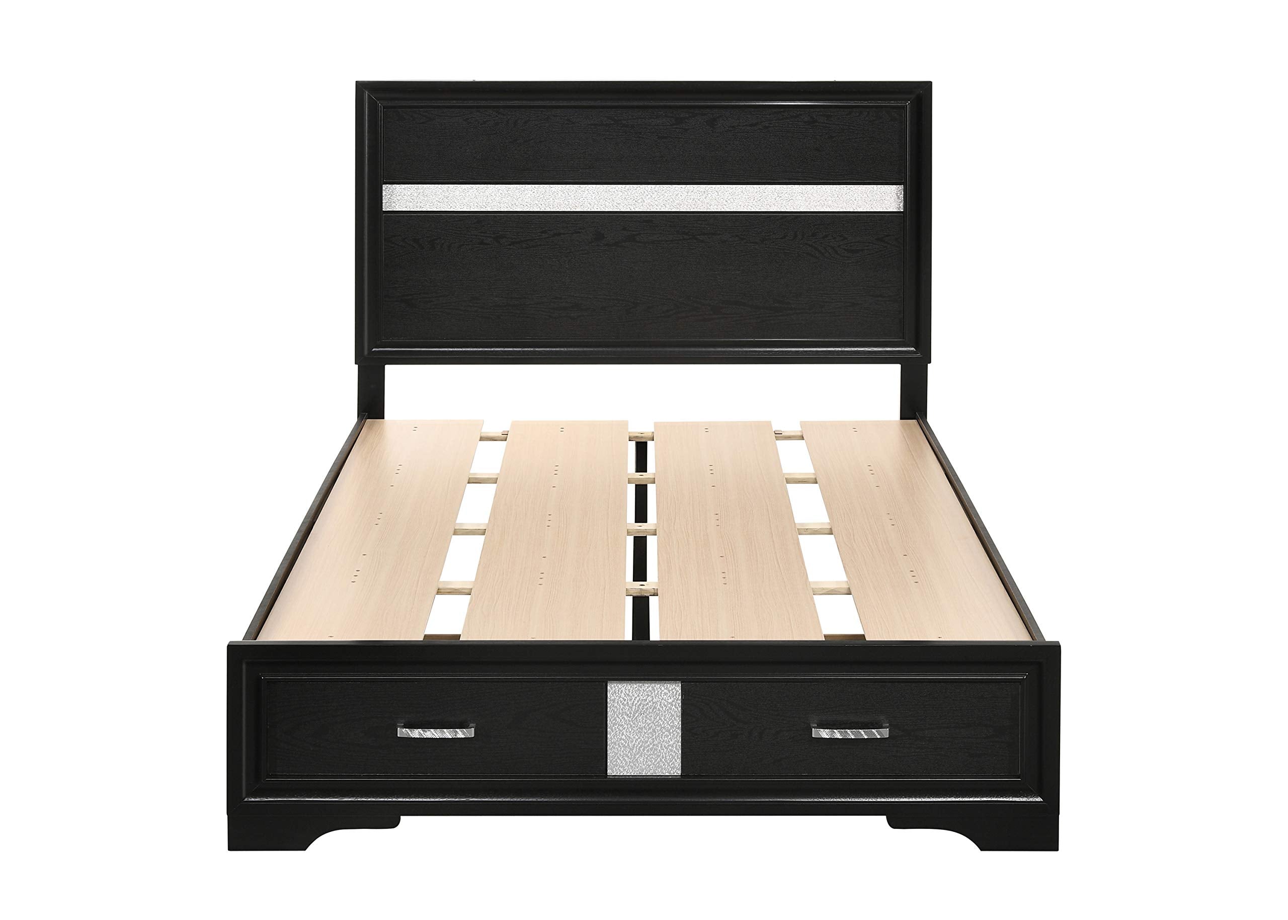 Coaster Furniture Miranda Contemporary Glam 2 Drawer Wood Full Storage Bed Panel Headboard Acrylic Glitter Detail Black 206361F