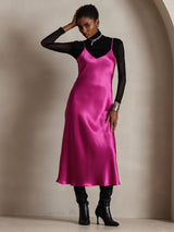 [Rose Red] SilkSilky  Spaghetti Strap V Neck Dress 001