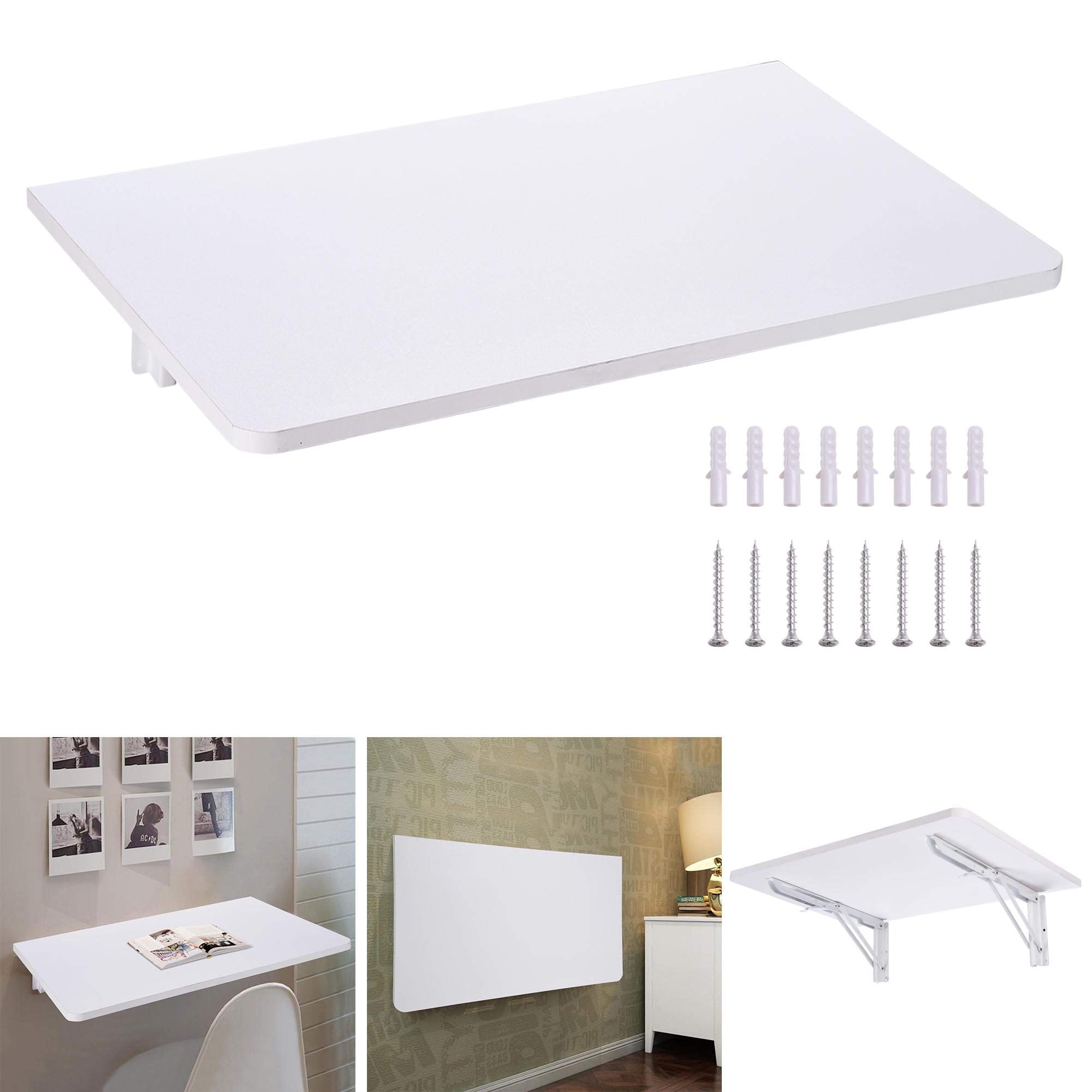 Yescom Wall Mounted Floating Folding Desk Wooden Pc Dining Drop Leaf Table 24'X16' 50Lbs Weight Capicity For Study White