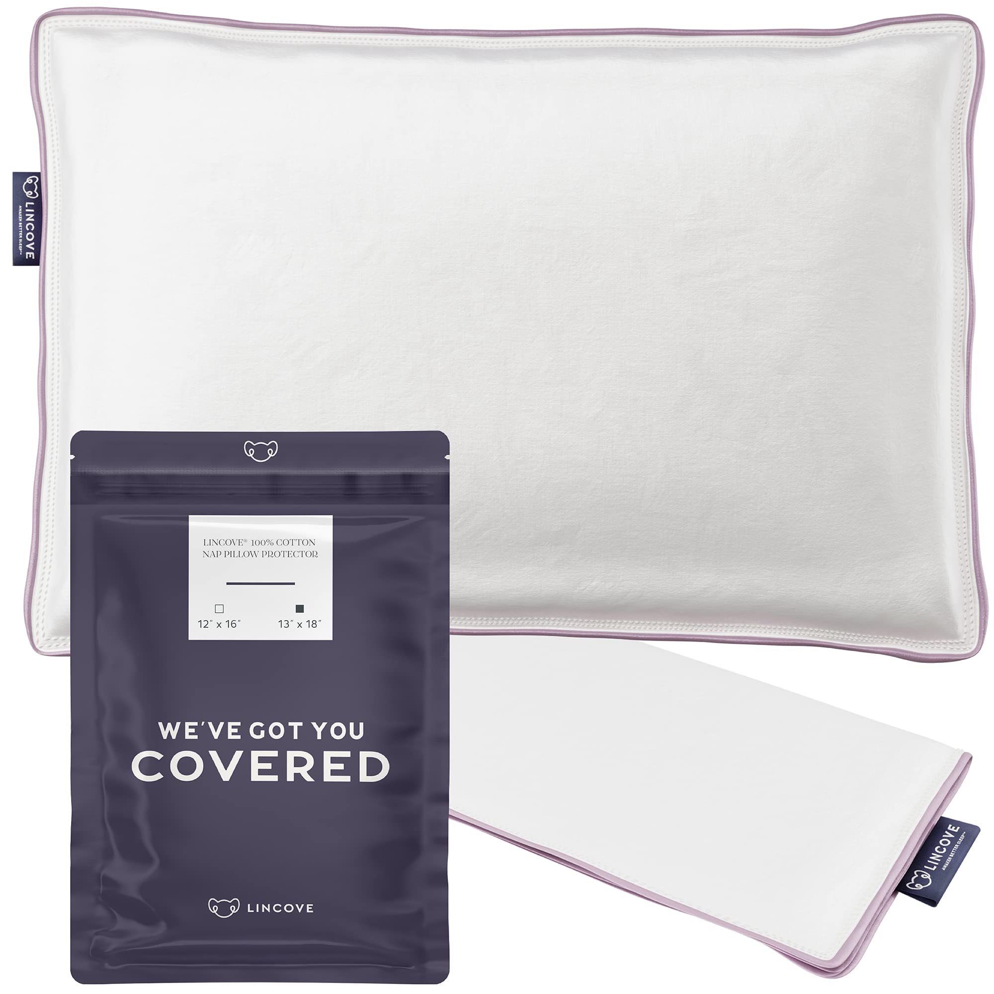 Lincove 100% Cotton Nap Pillow Protector - Zipper Closure - 500 Thread Count - Size 13   X18    - 2 Pack