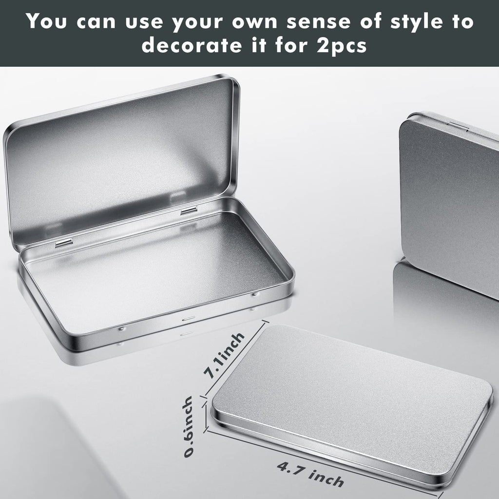 Rectangular Metal Tin Box With Lid Metal Hinged Lid Tin Metal Empty Tin Box Container Silver Storage Tin Box For Watercolor Jewe