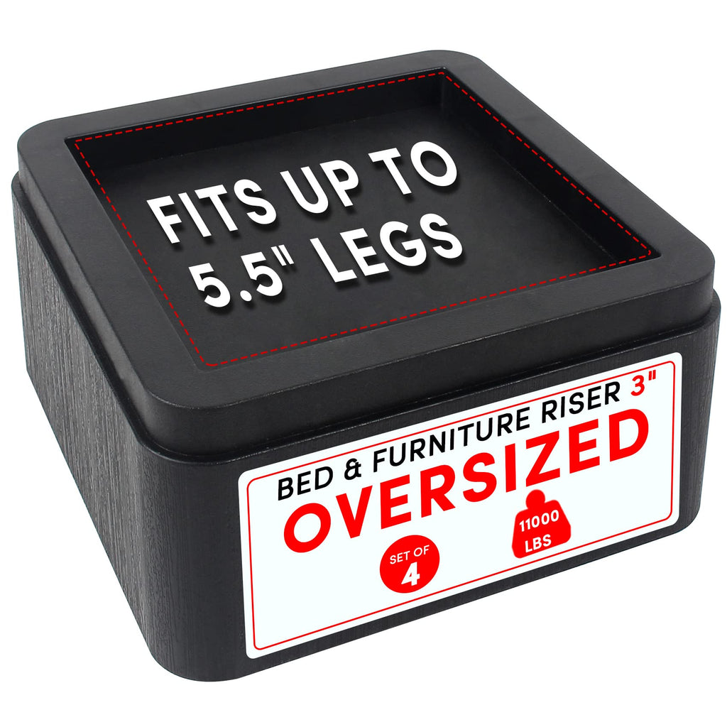 DEDU Oversized Bed Risers, Heavy Duty Stackable Furniture Risers, Plastic, Black, 3 Inch