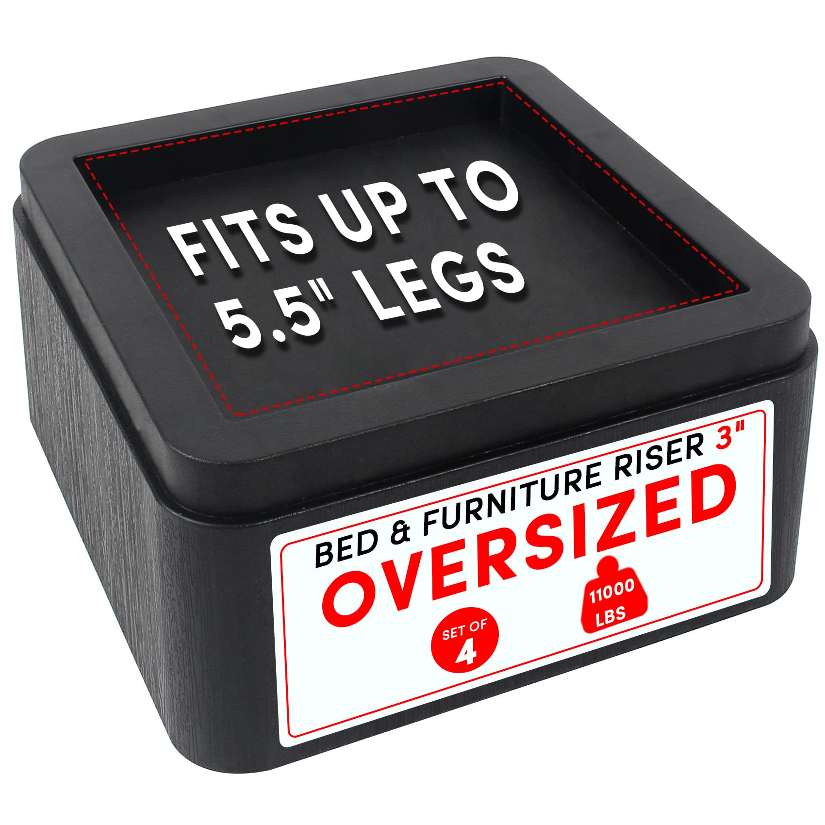 DEDU Oversized Bed Risers, Heavy Duty Stackable Furniture Risers, Plastic, Black, 3 Inch