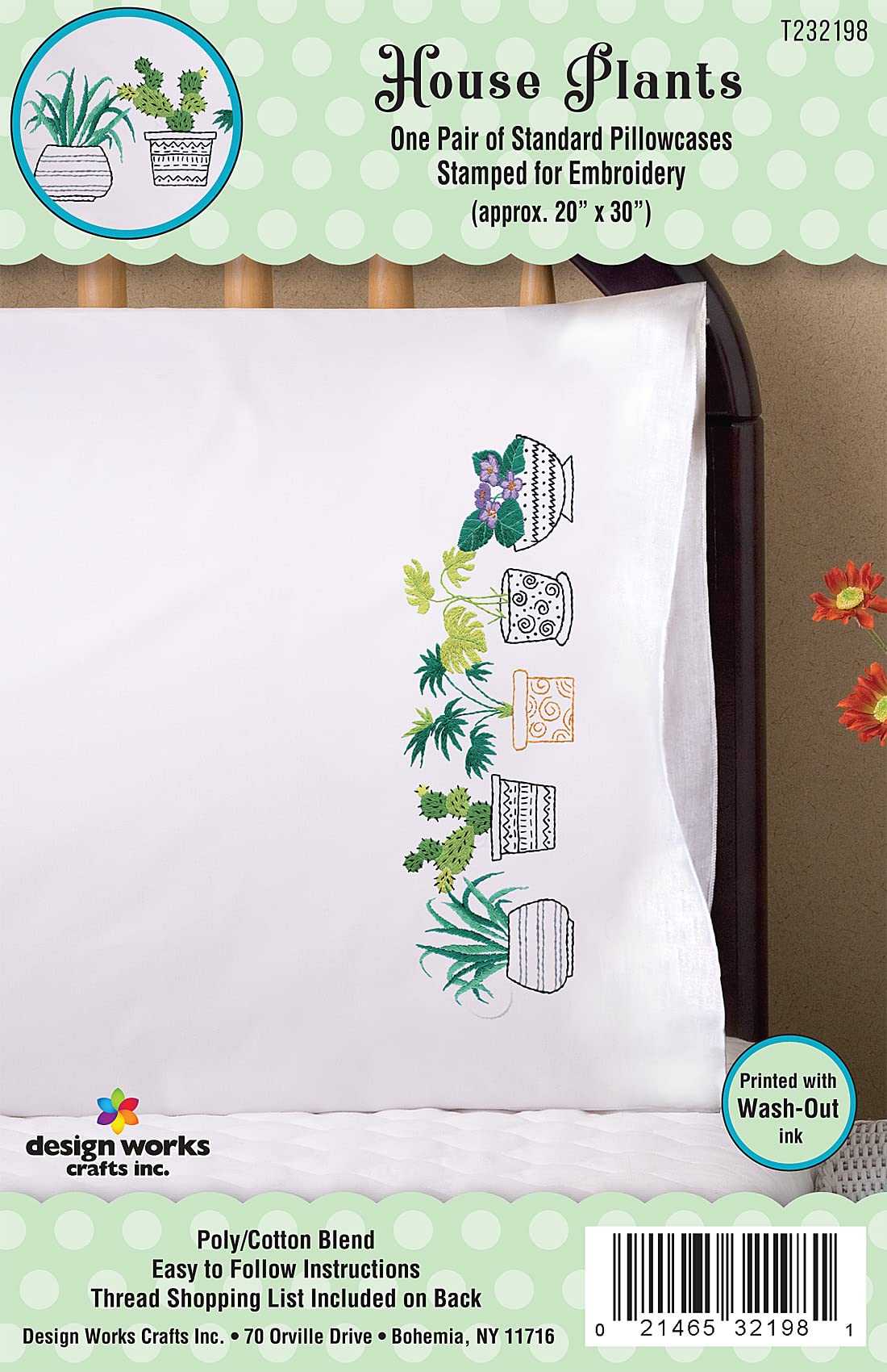 Design Works House Plants Embroidery Pillowcases, Standard Size, Model T232198