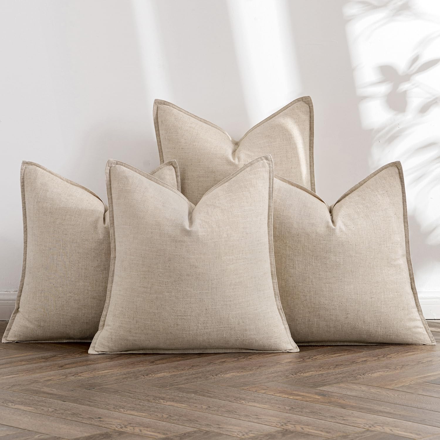 Miulee Beige Linen Pillow Covers Pack Of 4 Decorative Natural Solid Throw Pillow Covers Soft Accent Boho Farmhouse Couch Pillowc