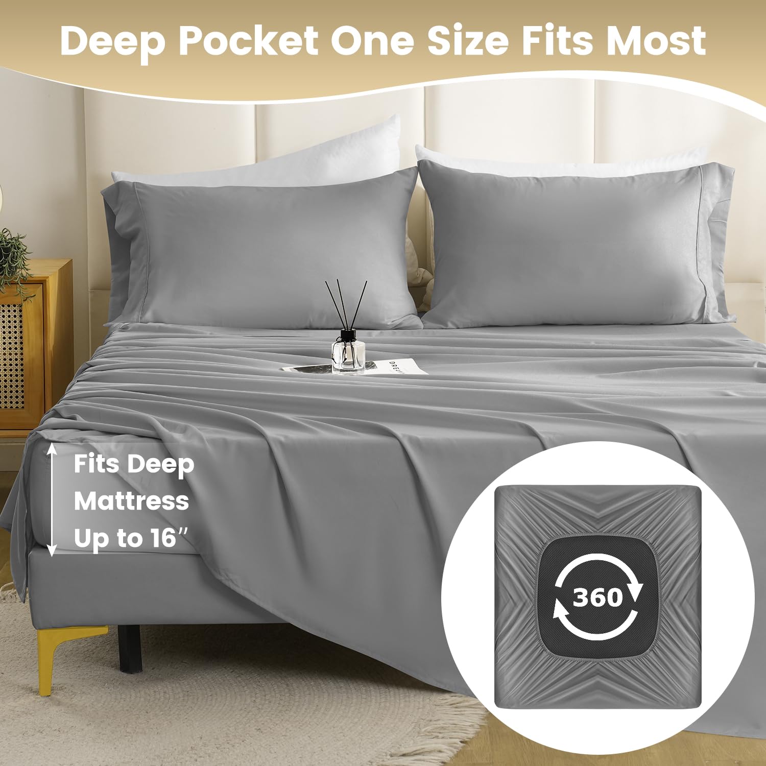 Cozysmile California King Sheet Set - 4 Piece Silky Soft Breathable Bed Sheet & Pillowcase Set, 16'' Deep Pocket Hotel Luxury Wr