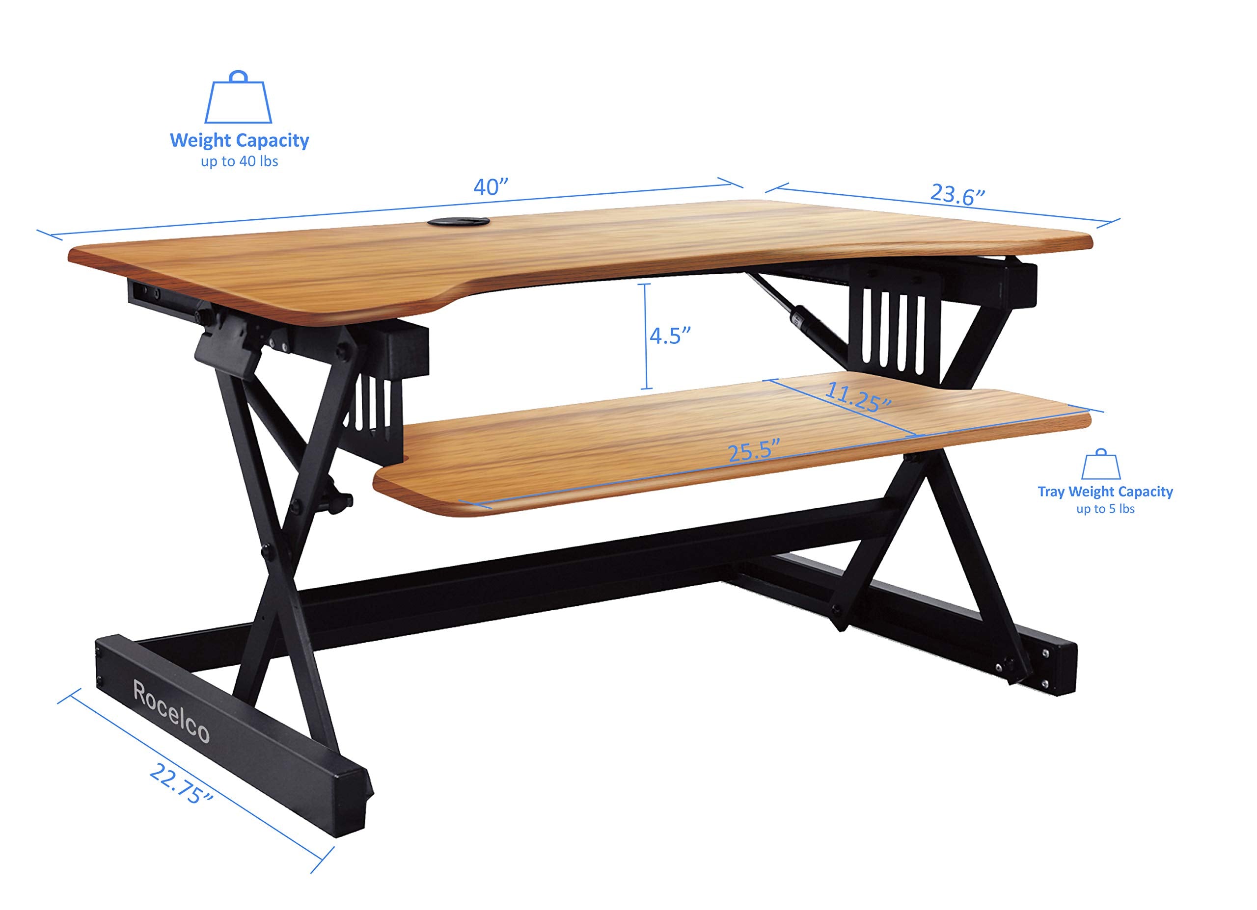 Rocelco 40" Large Height Adjustable Standing Desk Converter with Anti Fatigue Mat BUNDLE - Quick Sit Stand Up Computer Workstation Riser - Retractable Keyboard Tray - Black (R DADRT-40-MAFM)
