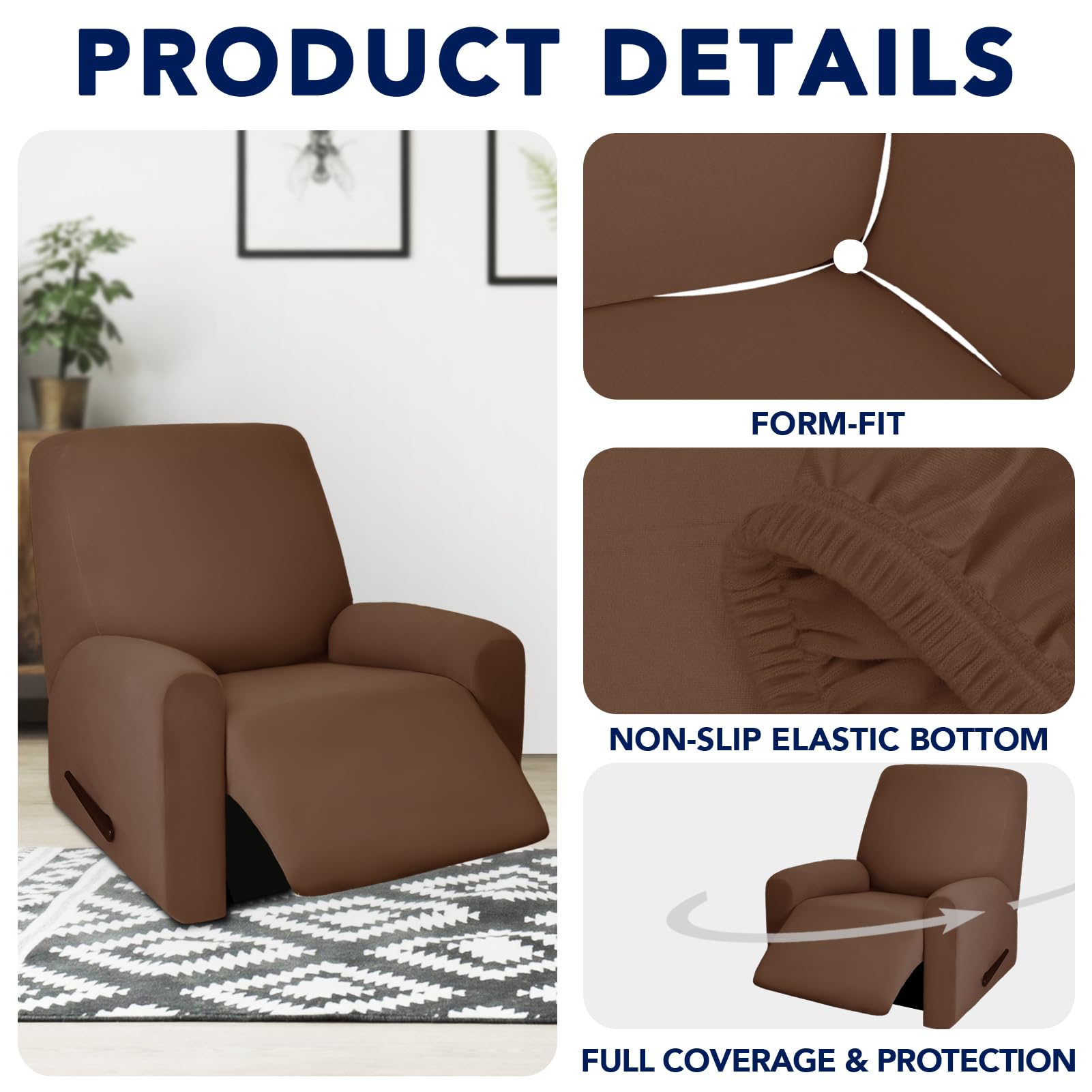 Purefit 100% Dual Waterproof Recliner Cover, Waterproof Couch Cover For Recliner - Stretch Non Slip Fleece Sofa Covers Washable, Leakproof Furniture Protector For Kids, Pets, Dog (Recliner, Brown)