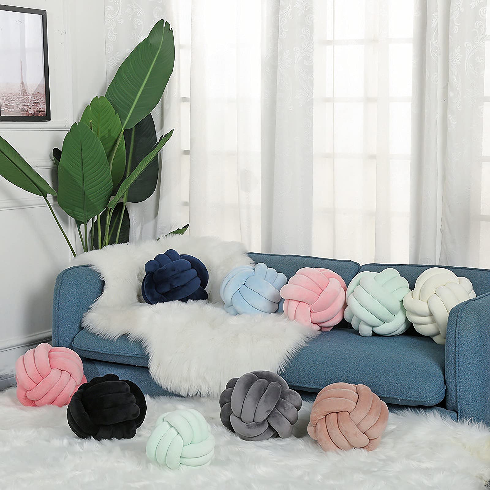 Knot Pillow Ball Round Cushion Pillows, Children Room Decoration Plush Toys Calming Stress Relief Toy (Dark Blue,11In/28Cm)